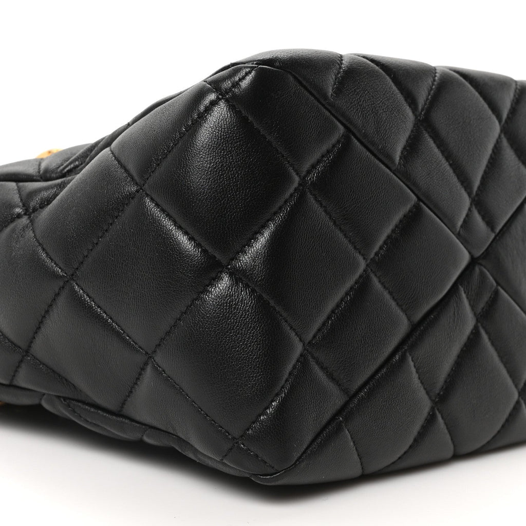 Chanel Lambskin Quilted Small Top Handle Shopping Bag Black
