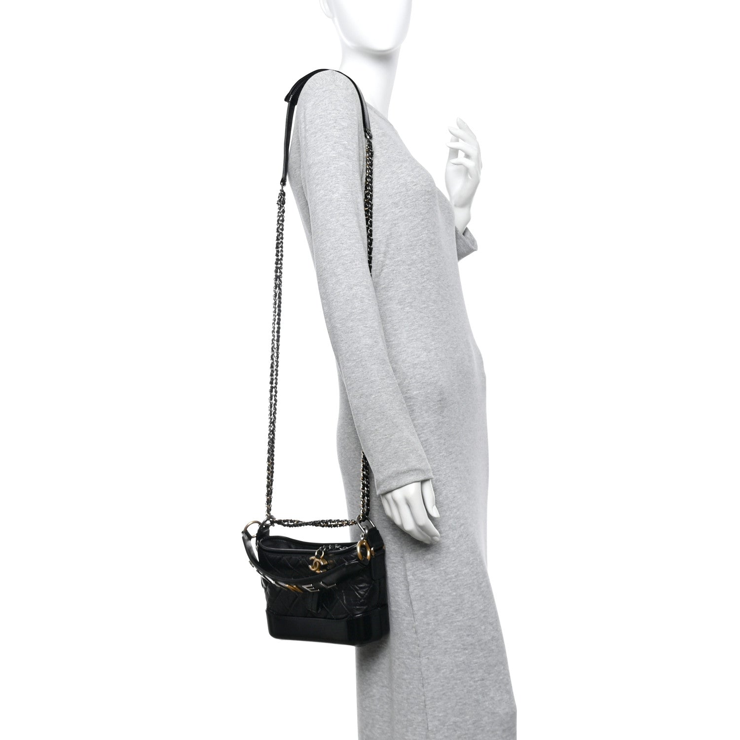 Chanel Aged Calfskin Quilted Small Gabrielle Logo Hobo Black