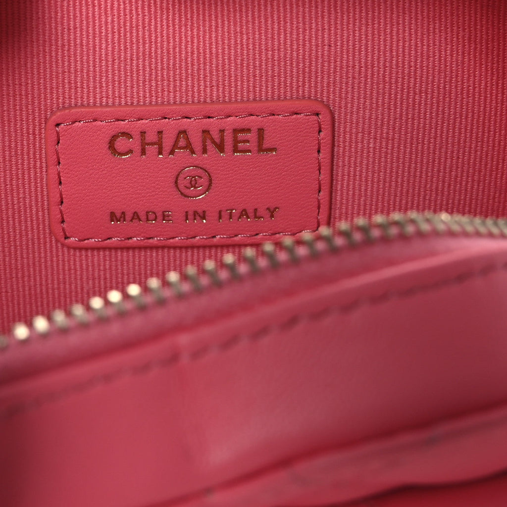 Chanel Lambskin Quilted CC In Love Heart Waist Belt Bag With Chain Pink