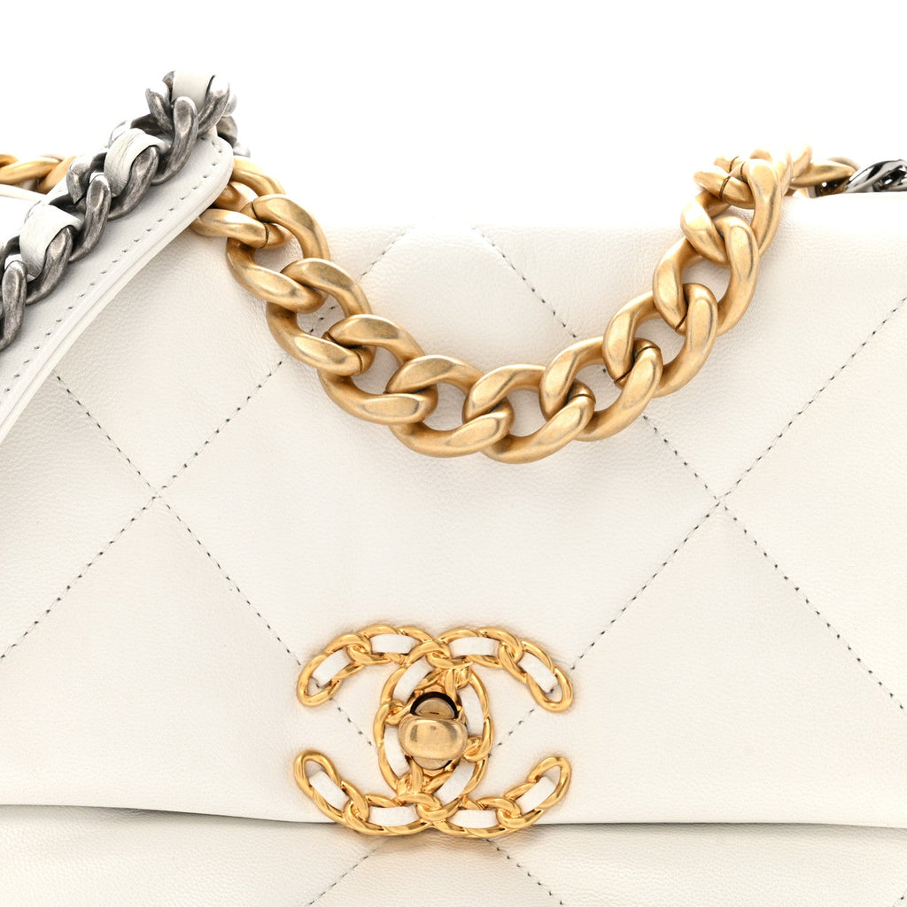 Chanel Goatskin Quilted Medium Chanel 19 Flap White