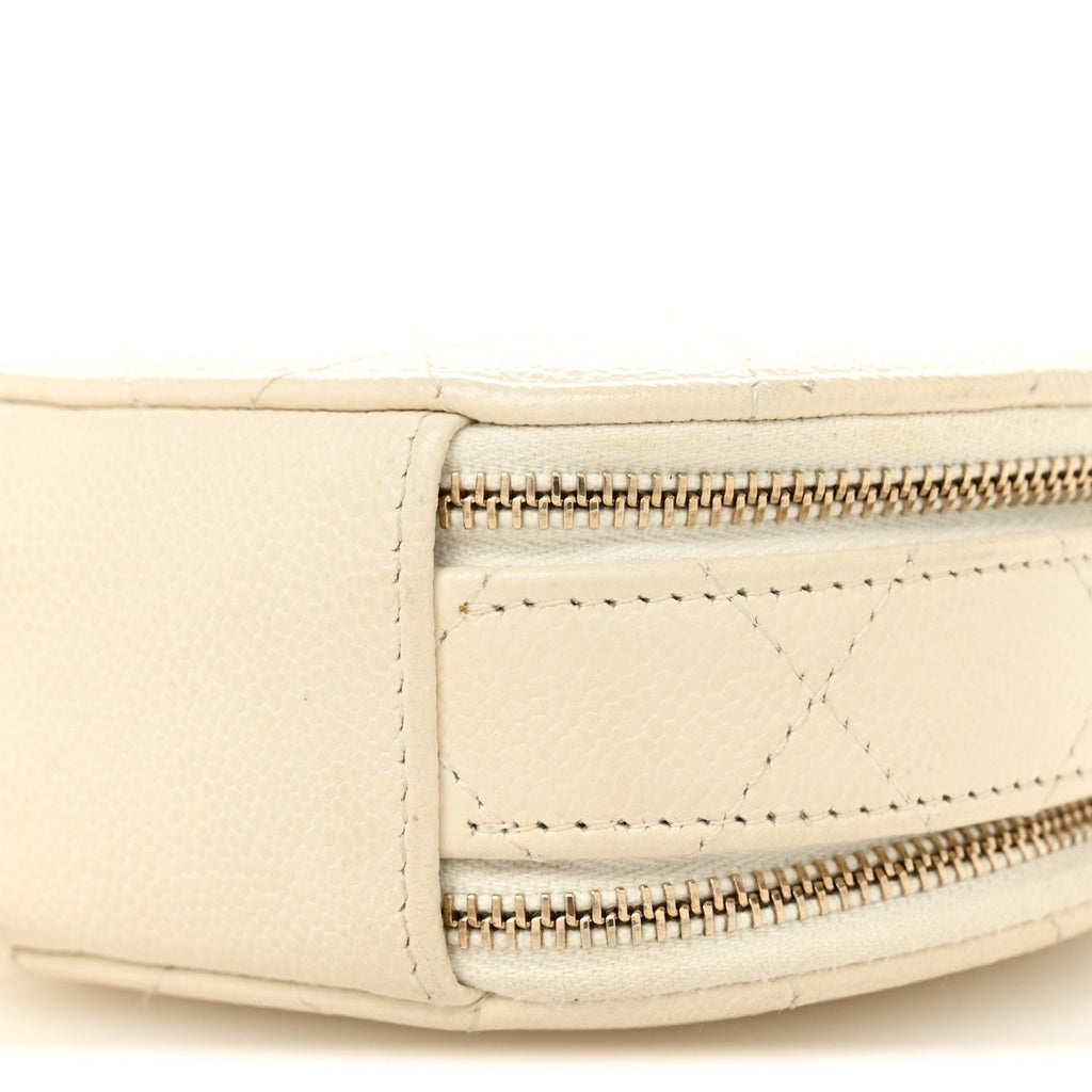 Chanel Caviar Quilted Round Handle With Care Vanity With Chain White