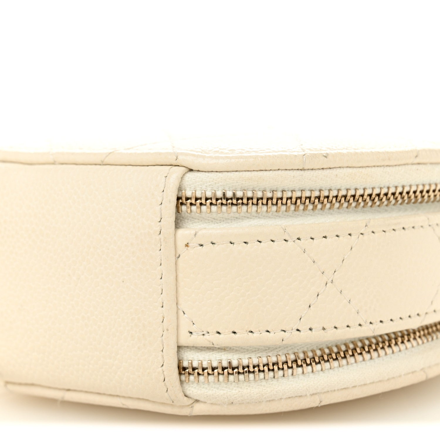 Chanel Caviar Quilted Round Handle With Care Vanity With Chain White