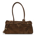 Prada Suede Triangle Medium Bonnie Shoulder Bag Cacao