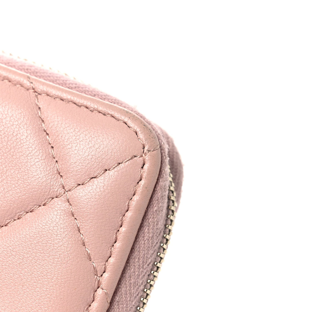 Lambskin Quilted Chanel 19 Vertical Zip Card Holder Wallet Light Pink