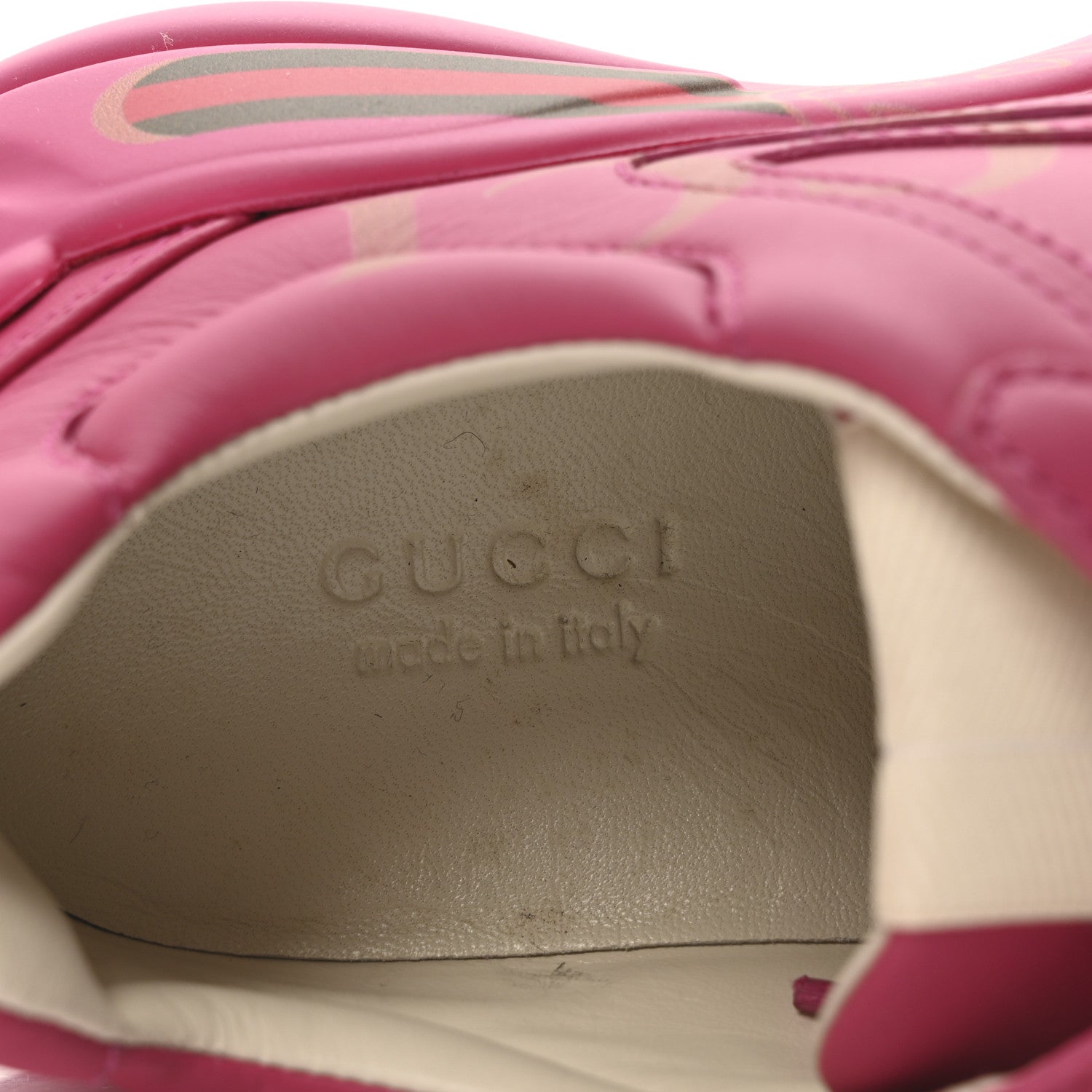 Gucci Calfskin Logo Womens Rhyton Sneakers 35.5 Box Pink