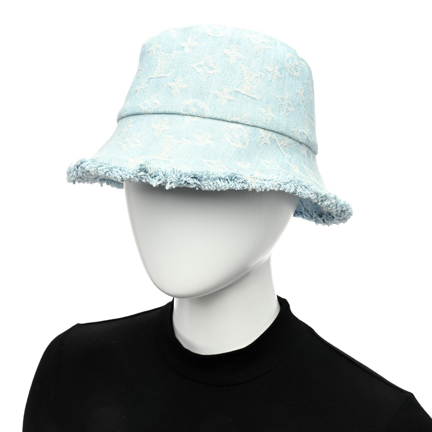 Louis Vuitton Monogram Denim Fringe Bucket Hat Blue