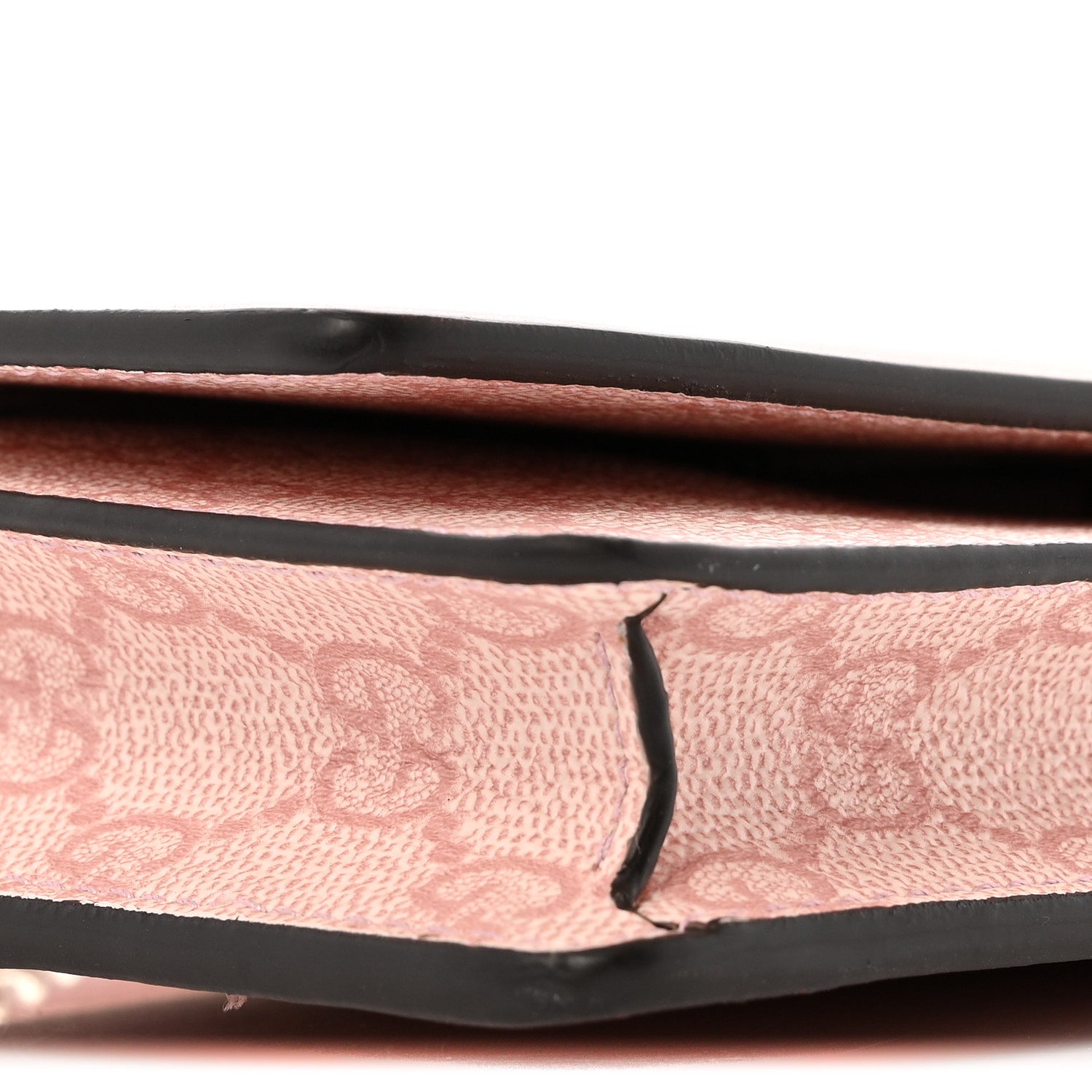Gucci GG Supreme Monogram Textured Calfskin Emblem Wallet On Chain Pink