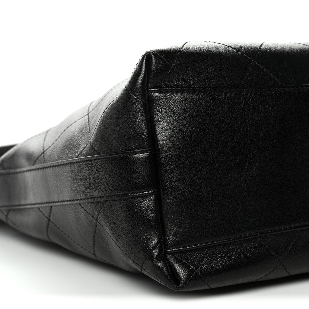 Chanel Shiny Calfskin Quilted Hobo Black