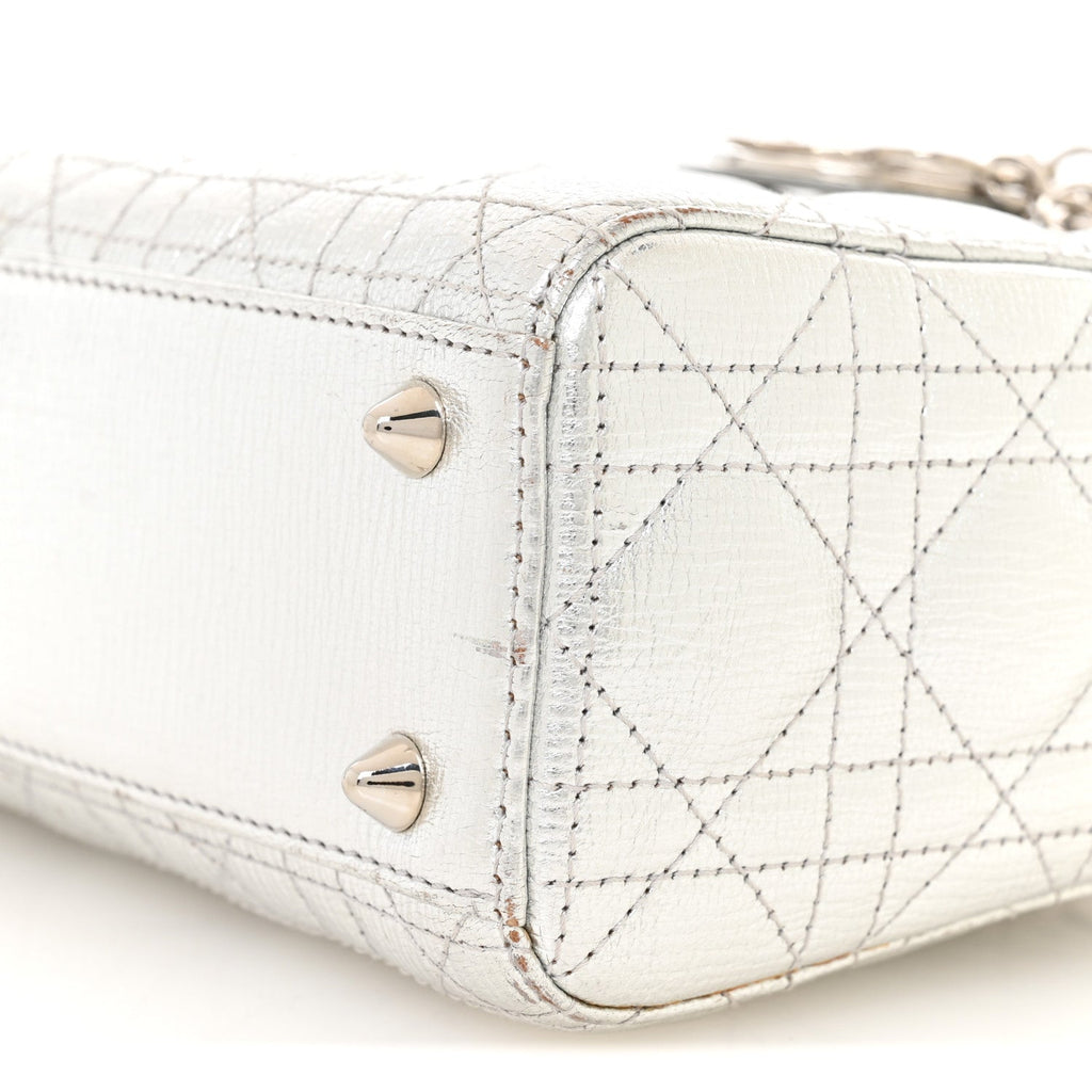 Christian Dior Metallic Grained Calfskin Cannage Small Lucky Badges My Lady Dior Silver
