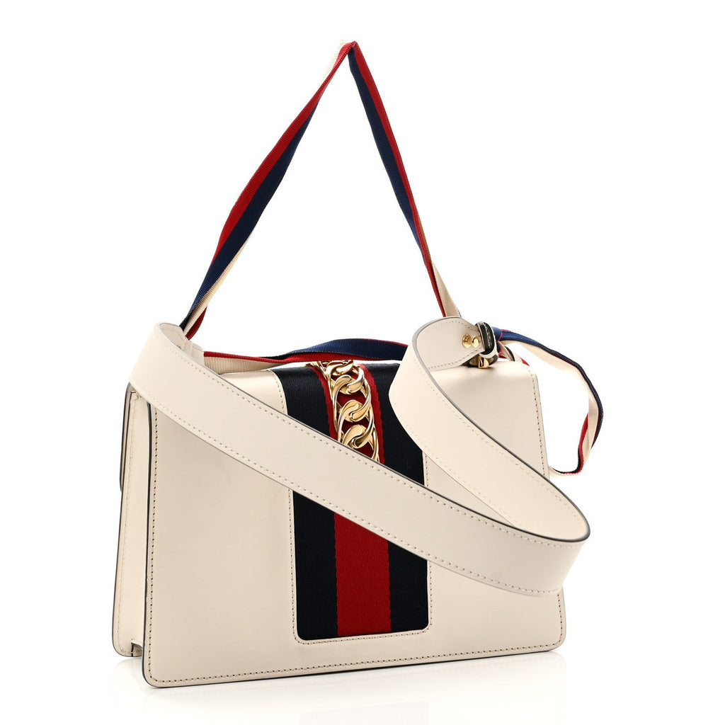 Gucci Calfskin Small Sylvie Shoulder Bag Off White
