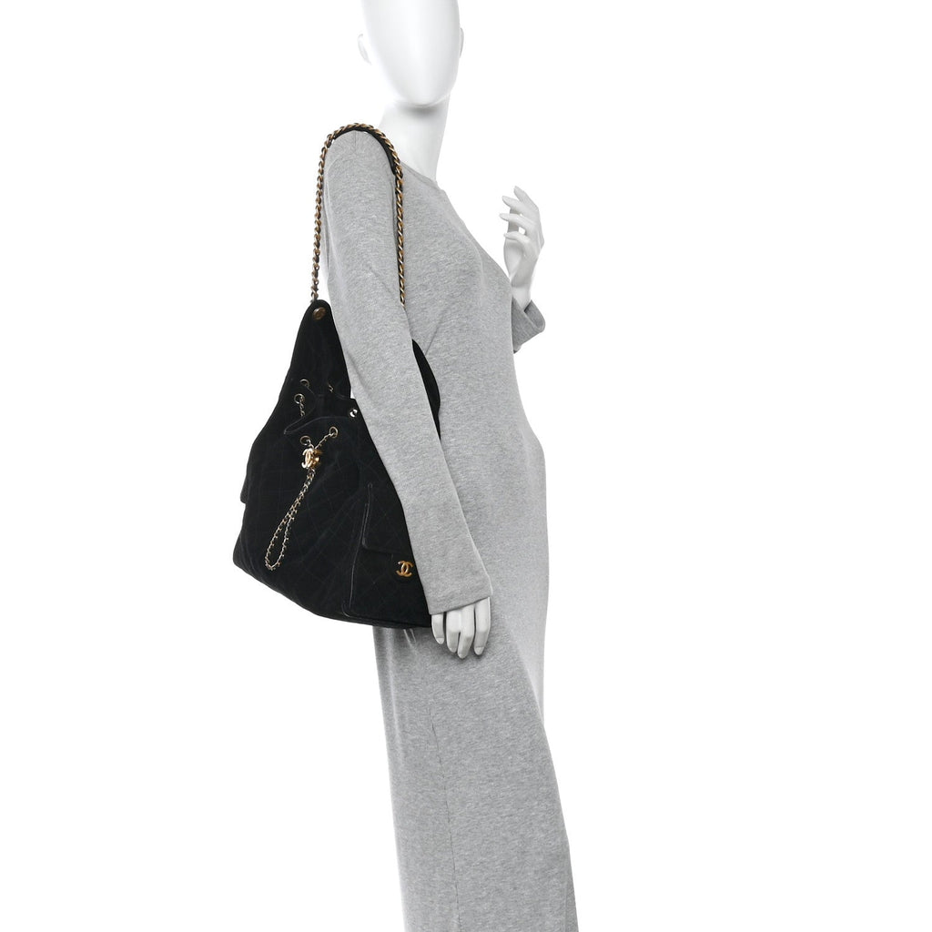 Chanel Suede Quilted Medium Chanel 25 Handbag Black