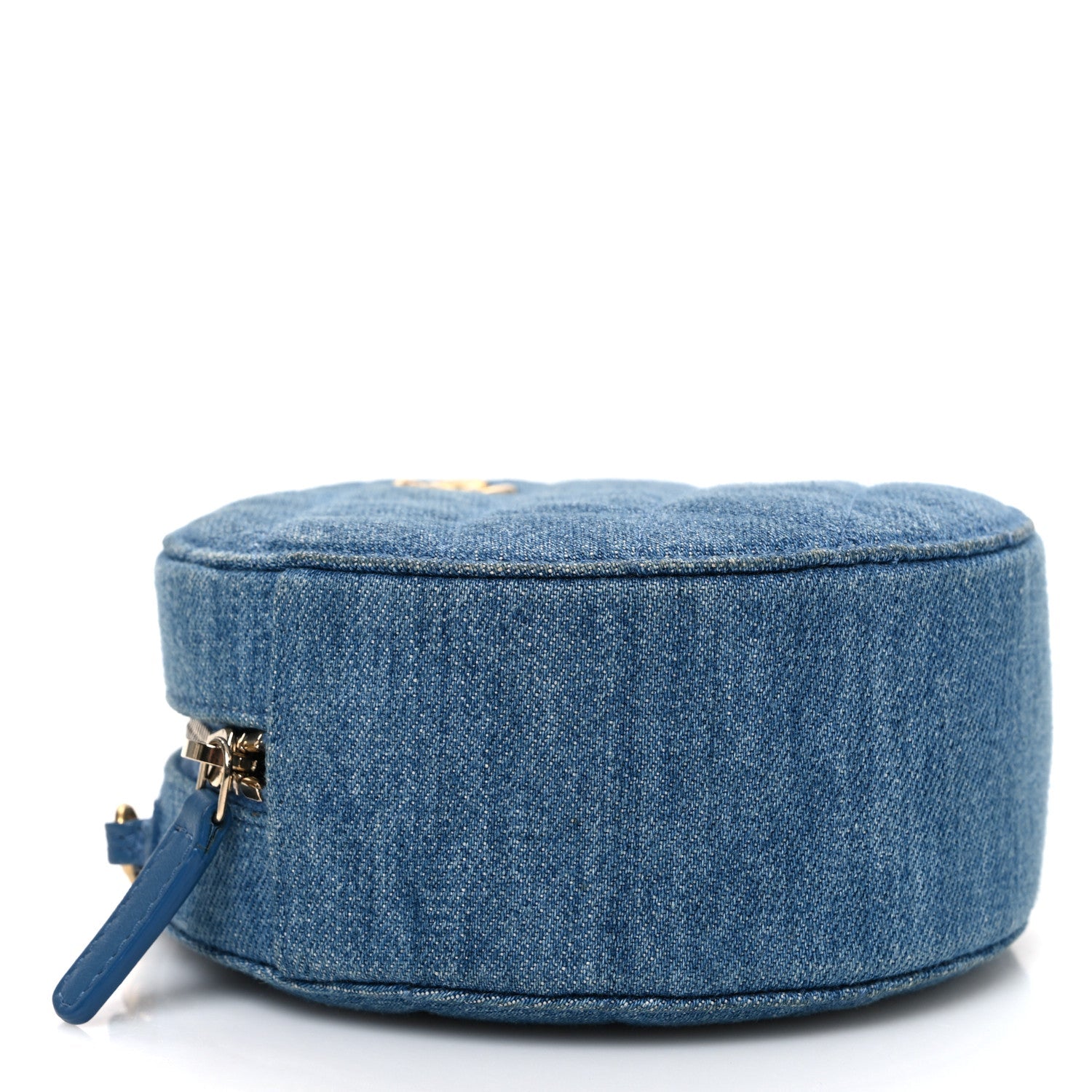 Chanel Denim Quilted Round Pearl Crush Clutch With Chain Blue