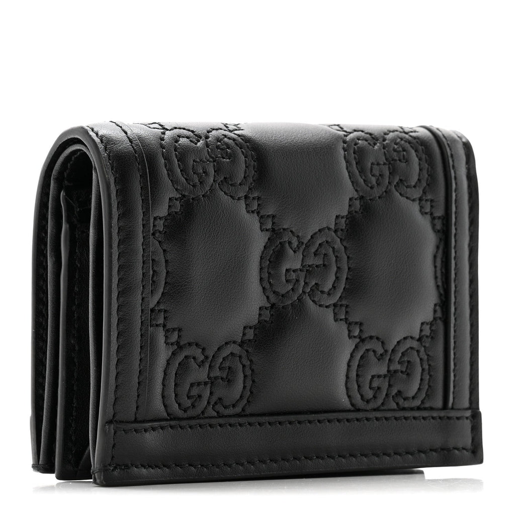 Gucci Calfskin GG Matelasse Card Case Wallet Black