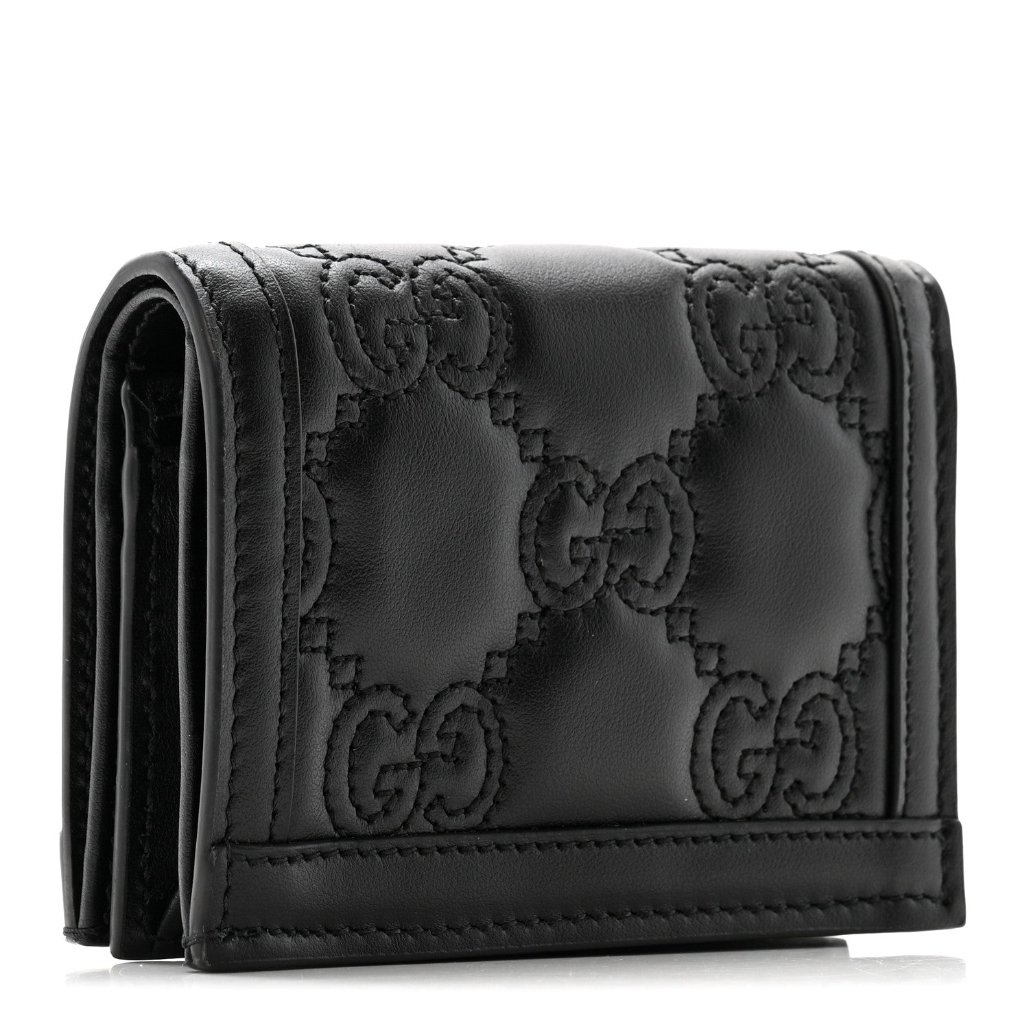 Gucci Calfskin GG Matelasse Card Case Wallet Black