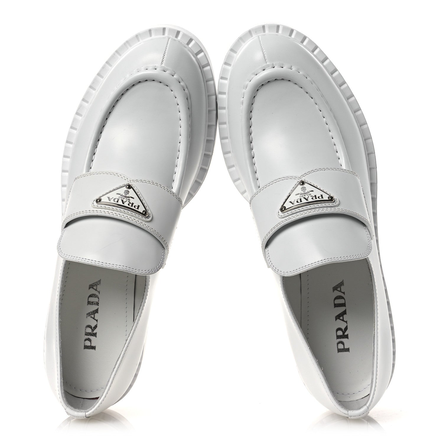Prada Spazzolato Triangle 50mm Loafers 41 White