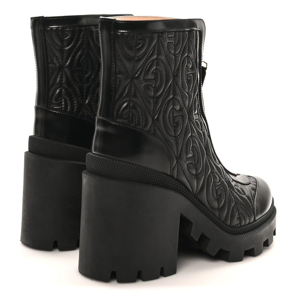 Gucci Calfskin Nappa Rhombus Quilted Trip Ankle Boots 36.5 Black