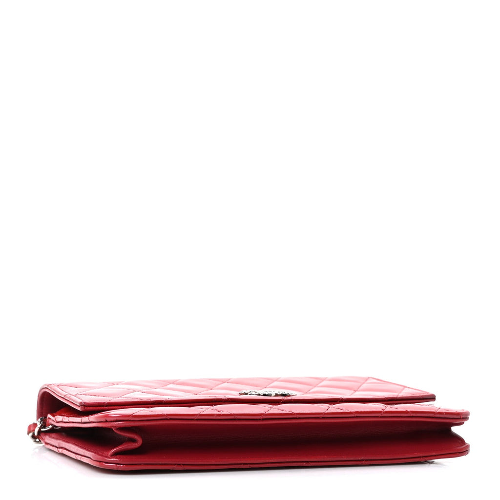 Chanel Patent Quilted Brilliant Wallet On Chain WOC Red