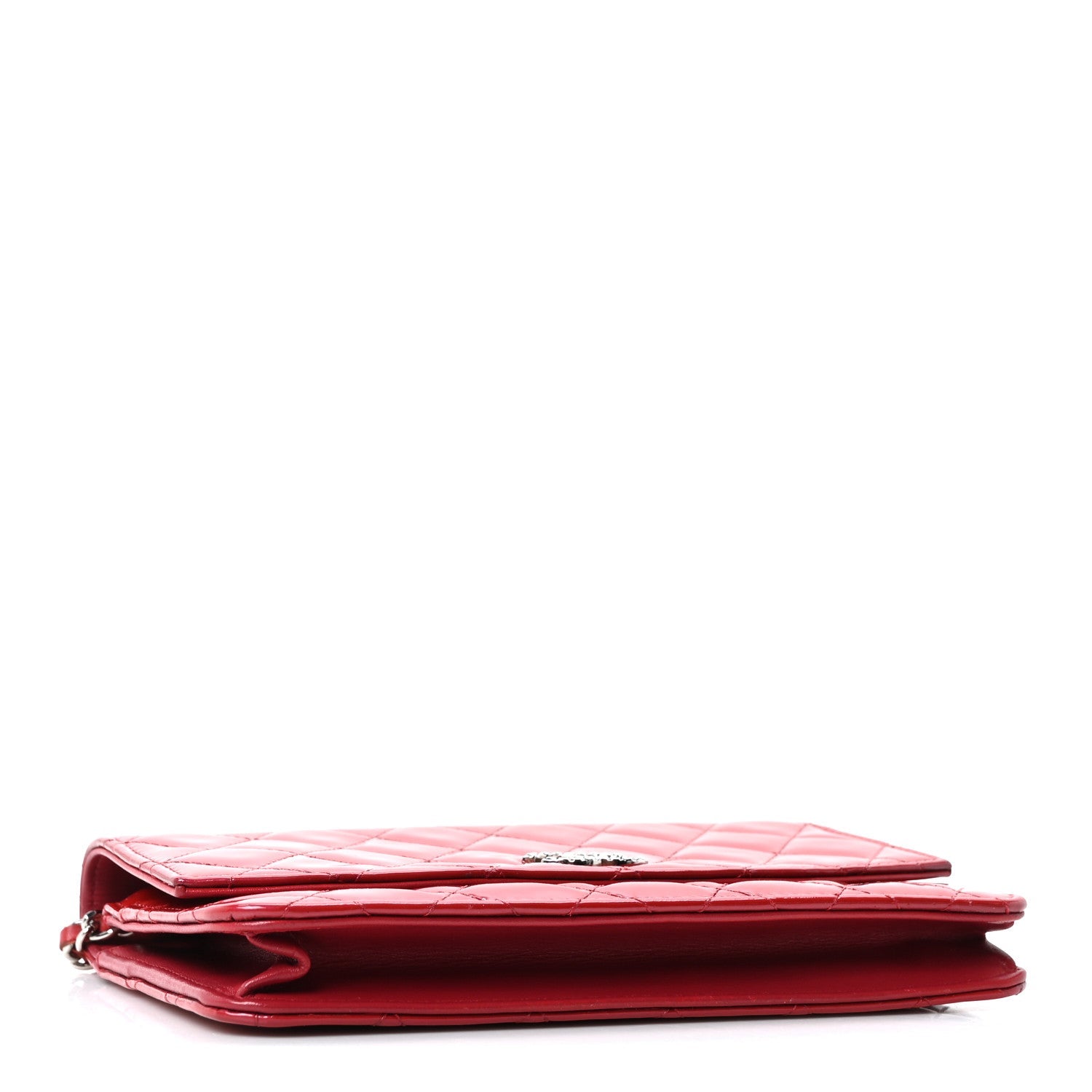 Chanel Patent Quilted Brilliant Wallet On Chain WOC Red