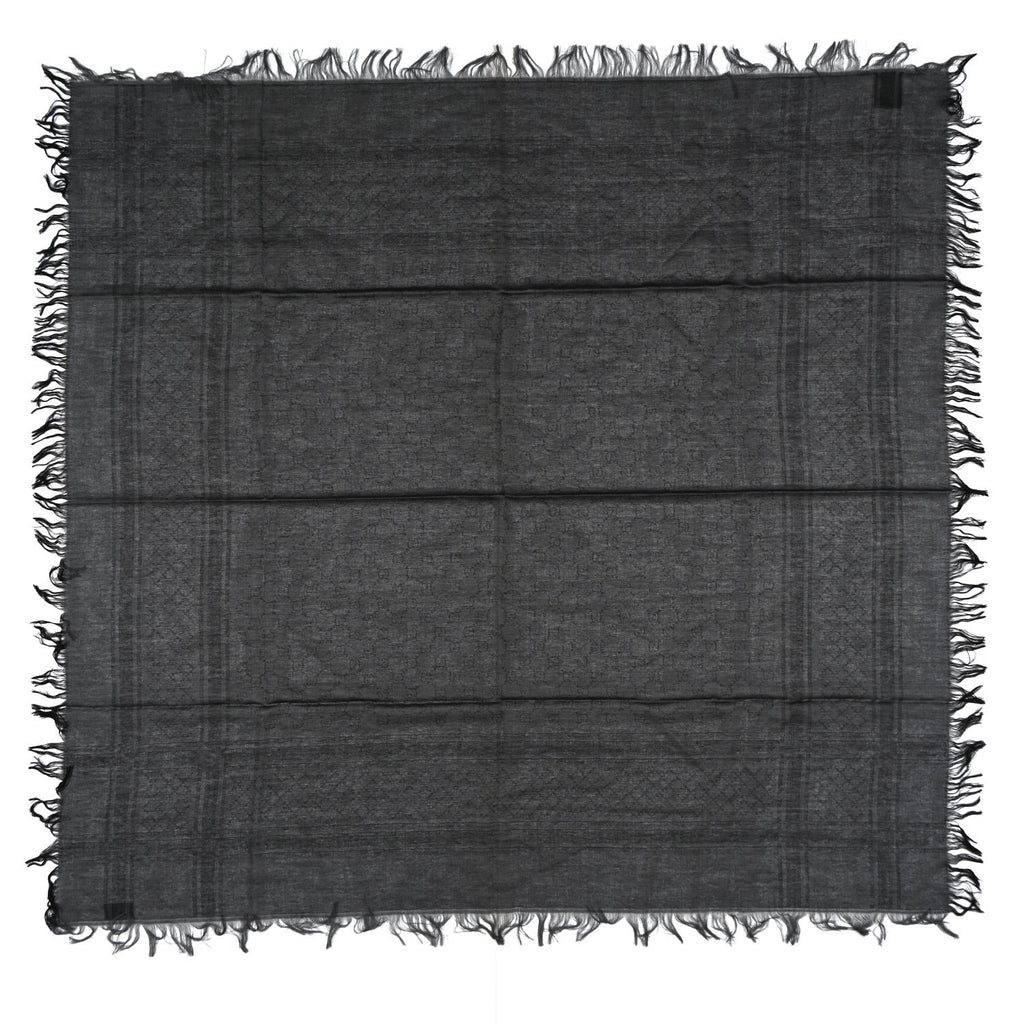 Gucci Wool Silk GG Monogram Diamante Plaid Surviee Shawl Graphite Black