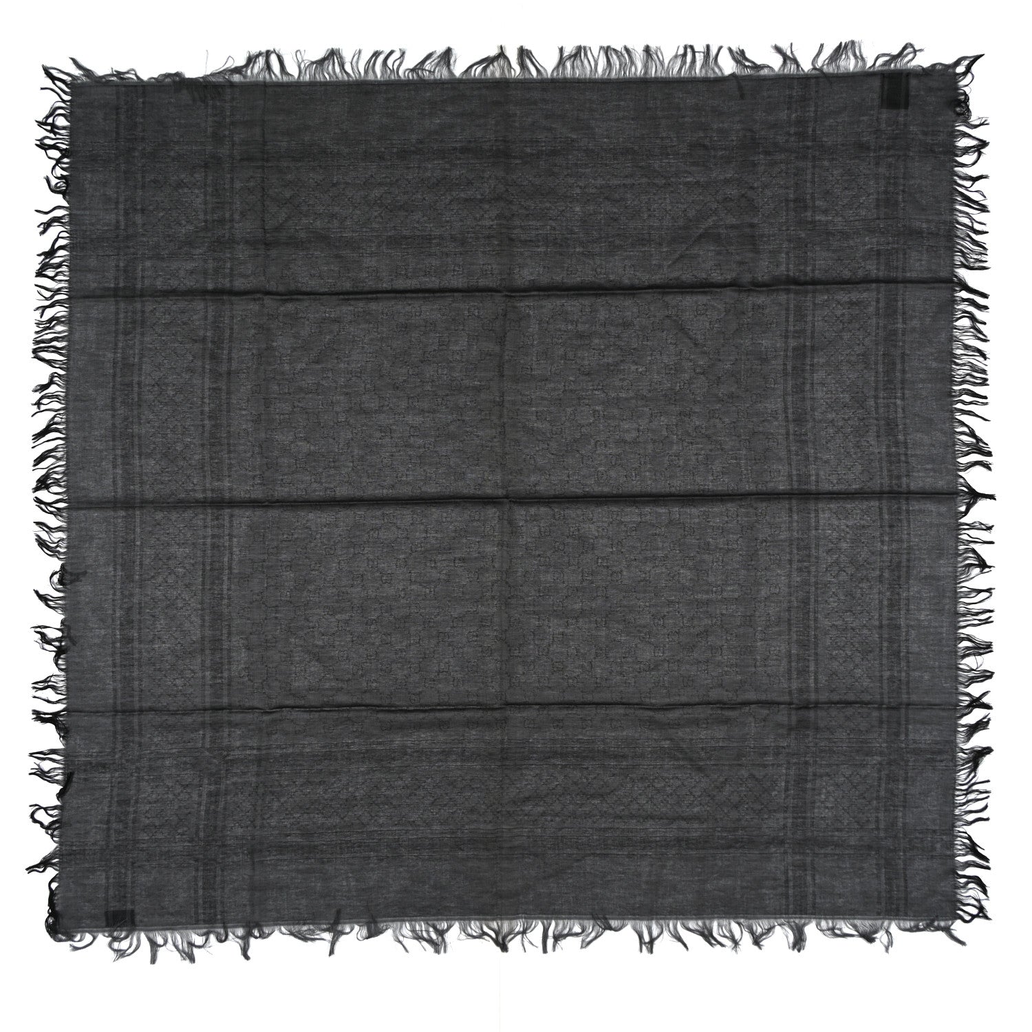 Gucci Wool Silk GG Monogram Diamante Plaid Surviee Shawl Graphite Black