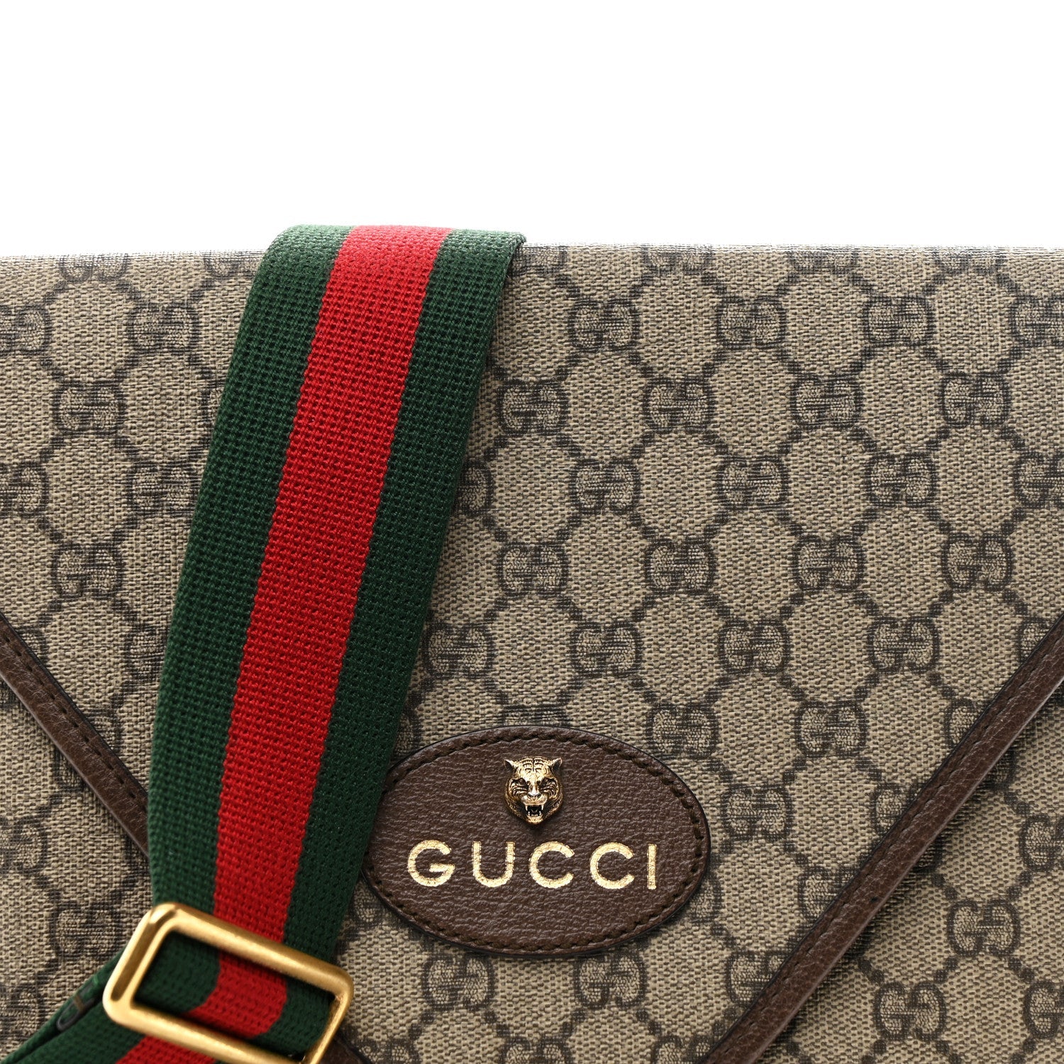 Gucci GG Supreme Monogram Web Medium Neo Vintage Flap Messenger Bag Beige New Acero