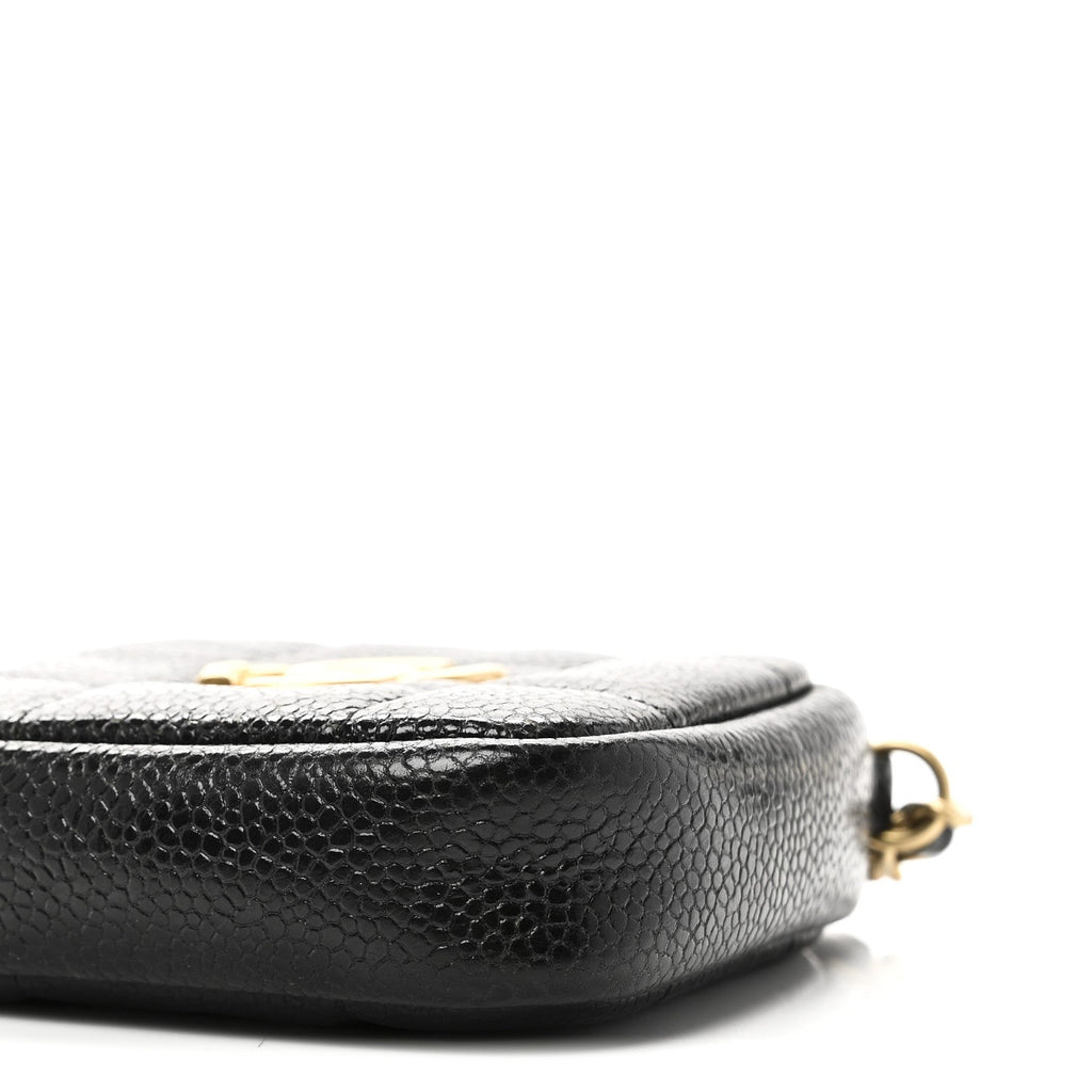 Caviar Quilted Diamond Clutch With Chain Black