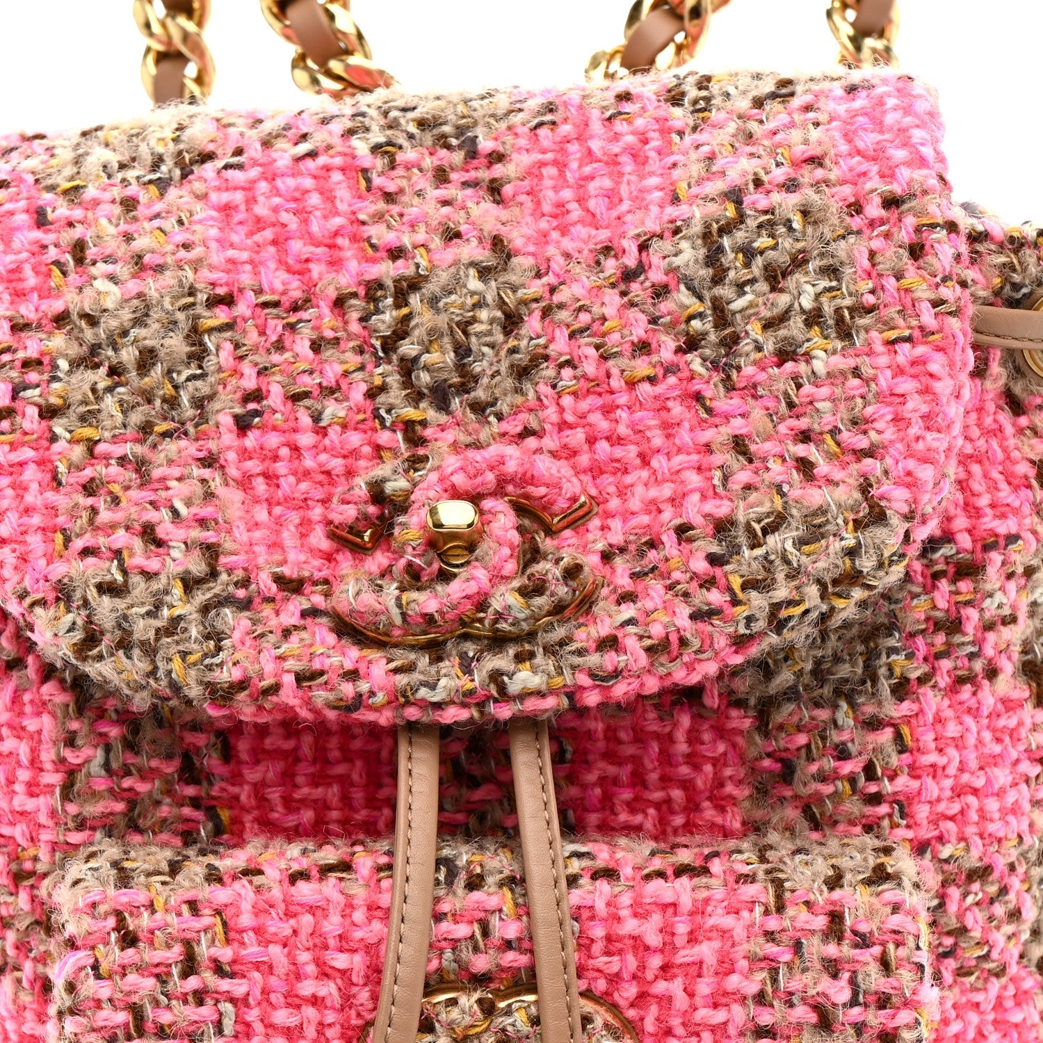 Chanel Wool Tweed Elegant Backpack Pink Brown