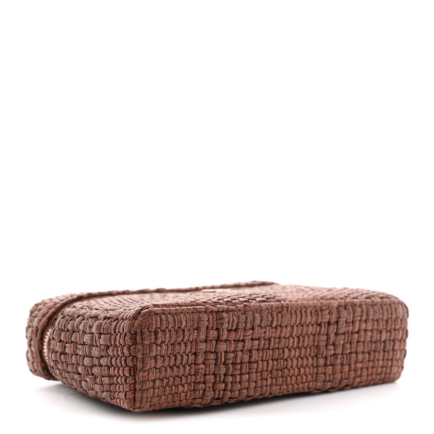 Chanel Braided Raffia Quilted Top Handle Slim Vanity With Chain Brown