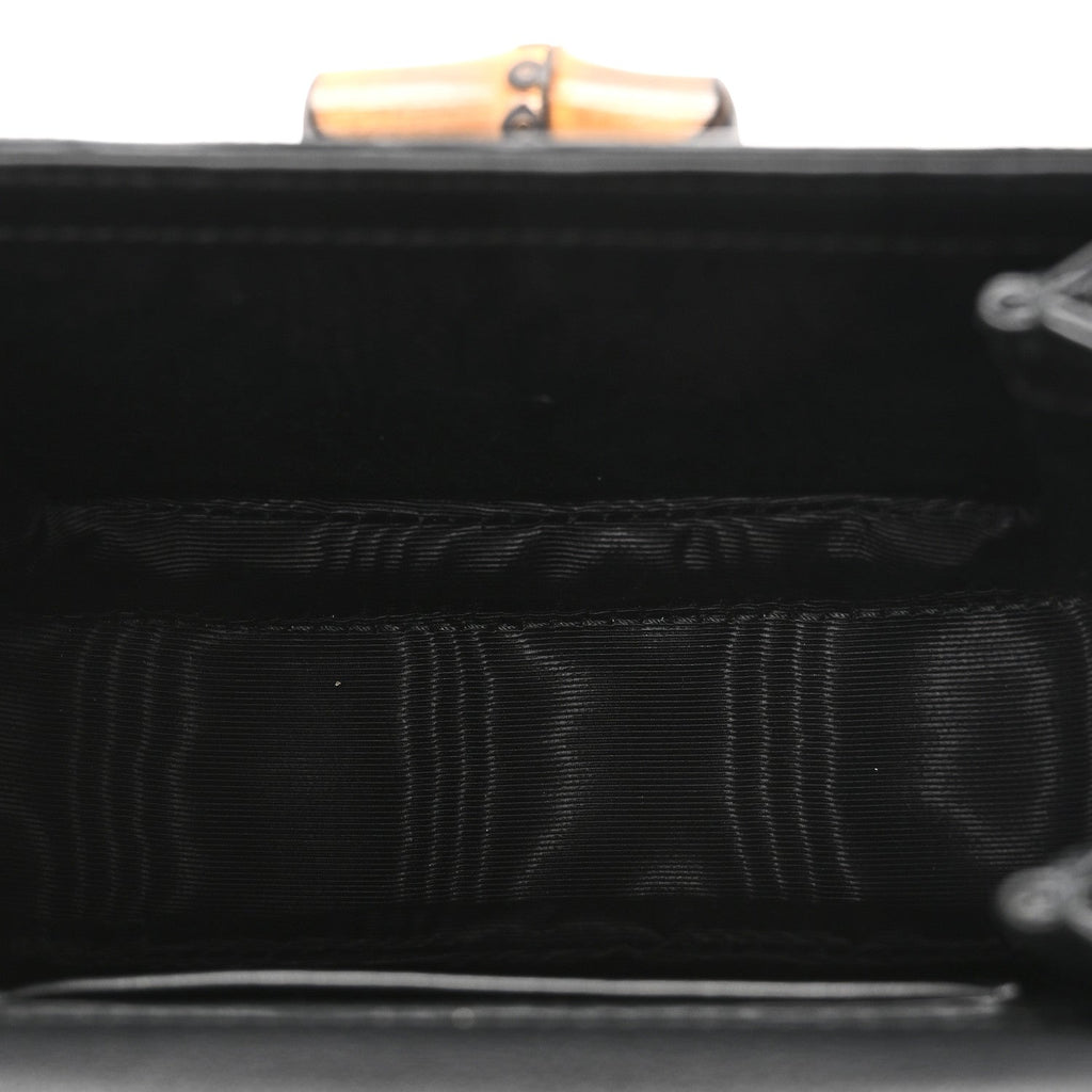 Gucci Sequin Lizard Embossed GG Mini Bamboo 1947 Top Handle Chain Bag Black White