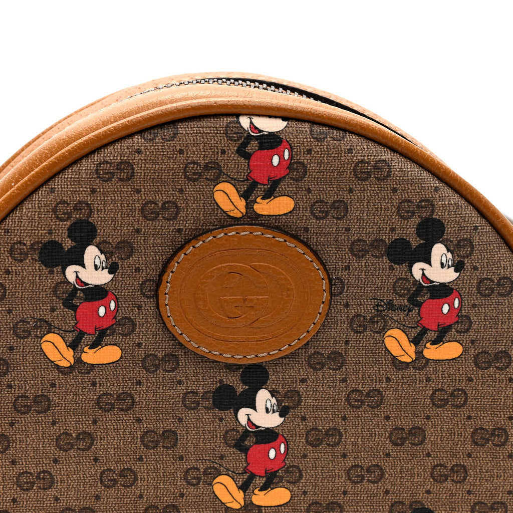 Gucci X DISNEY Mini Vintage GG Supreme Monogram Mickey Mouse Round Backpack Beige Vintage Sun Oil