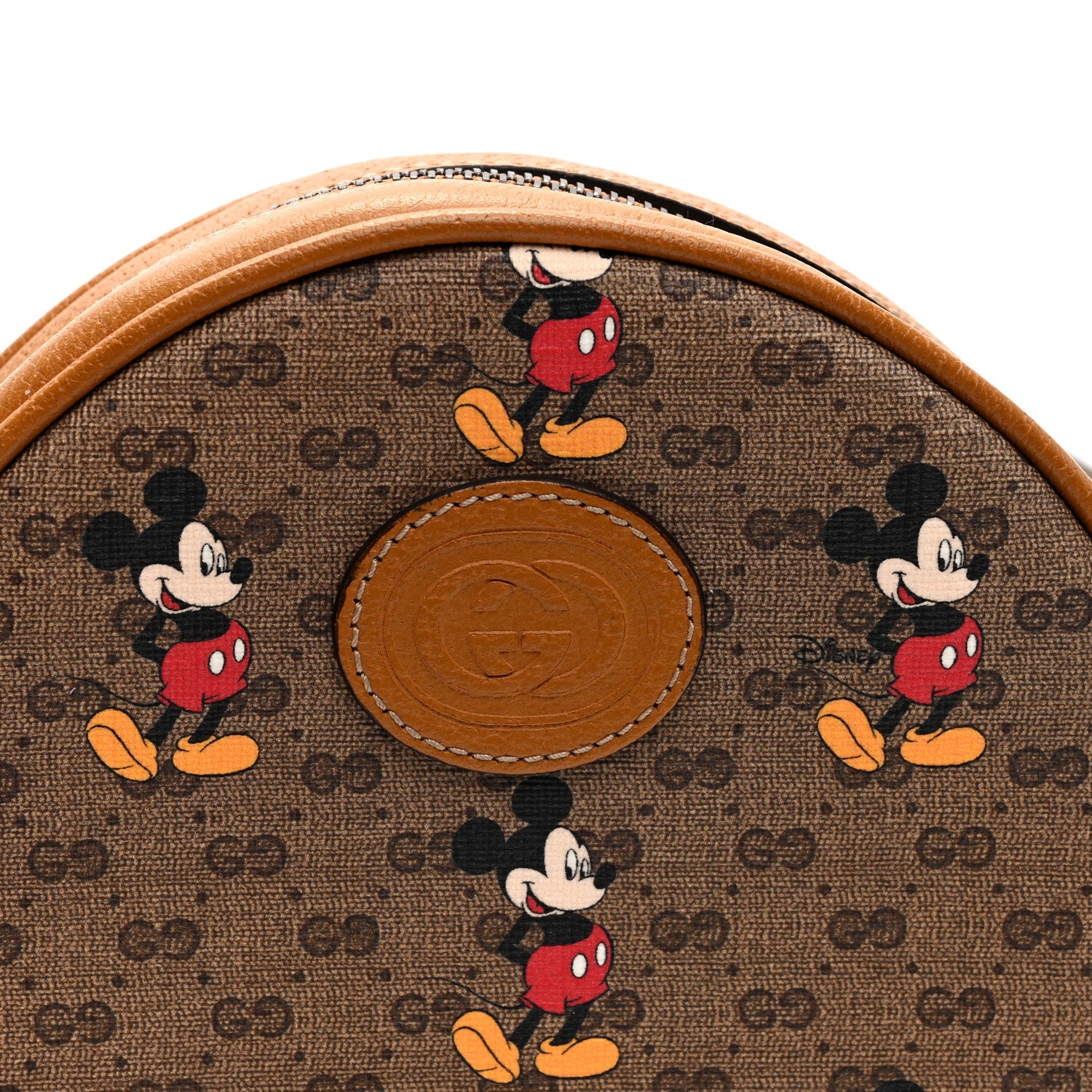 Gucci X DISNEY Mini Vintage GG Supreme Monogram Mickey Mouse Round Backpack Beige Vintage Sun Oil