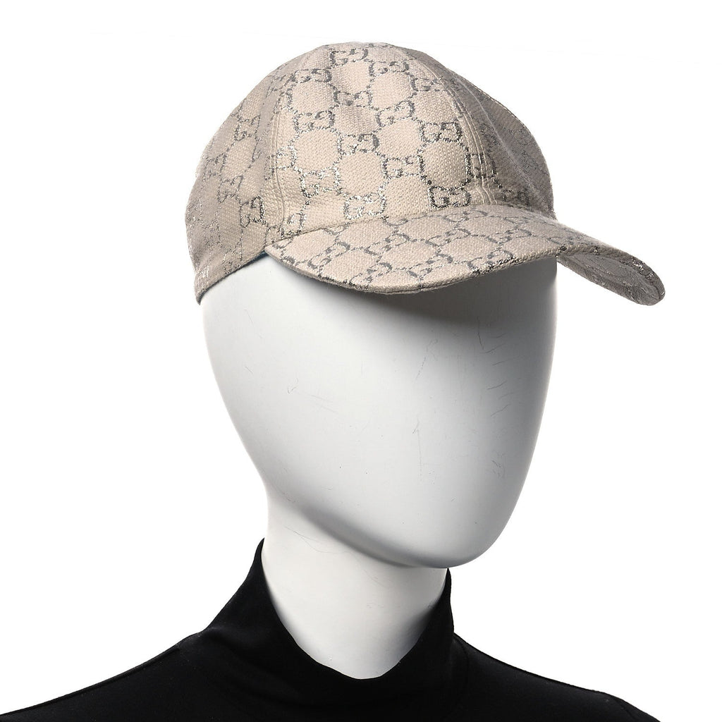 Gucci Canvas Lame GG Monogram Rush Baseball Hat M Gardenia Silver