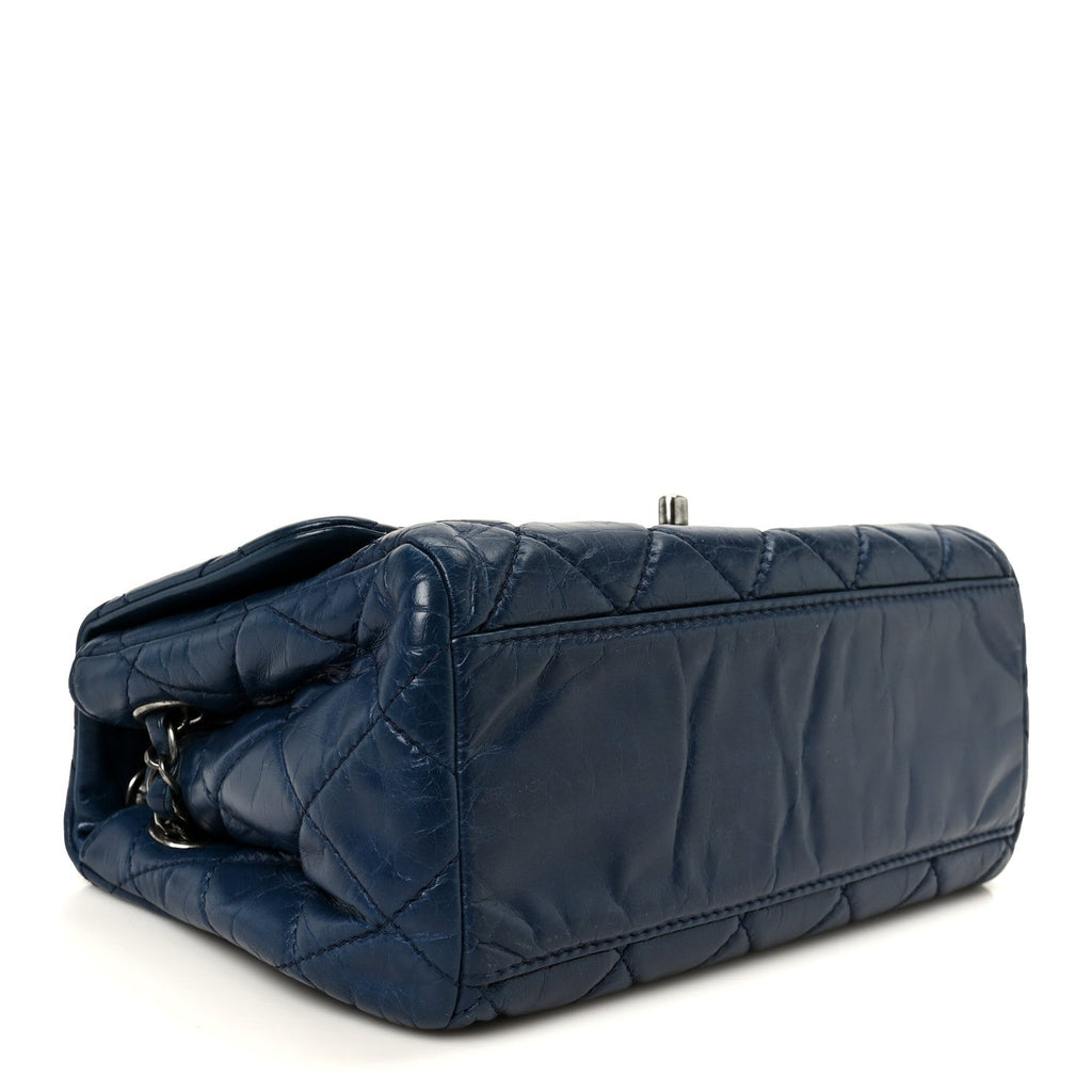 Chanel Glazed Calfskin Quilted Medium Coco Soft Flap Navy