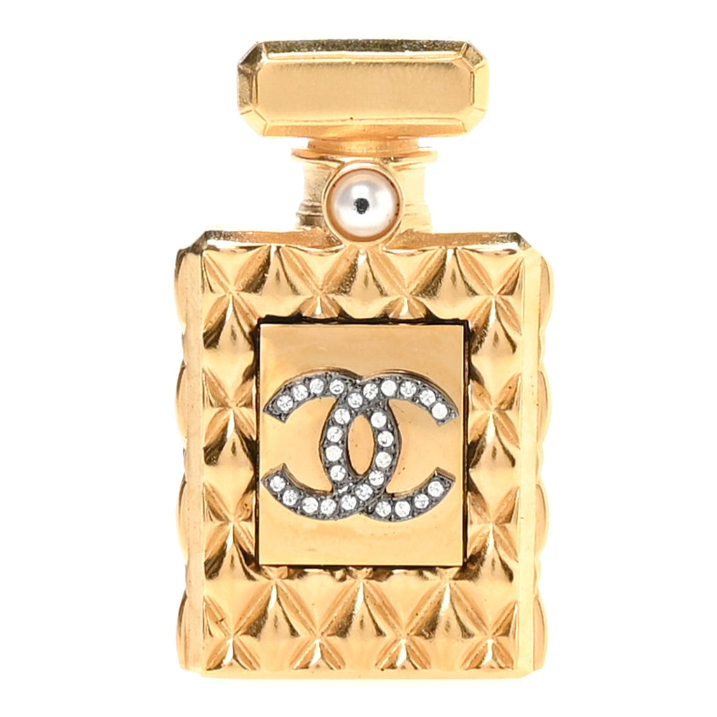 Enamel Pearl Quilted Perfume Bottle CC Brooch Gold