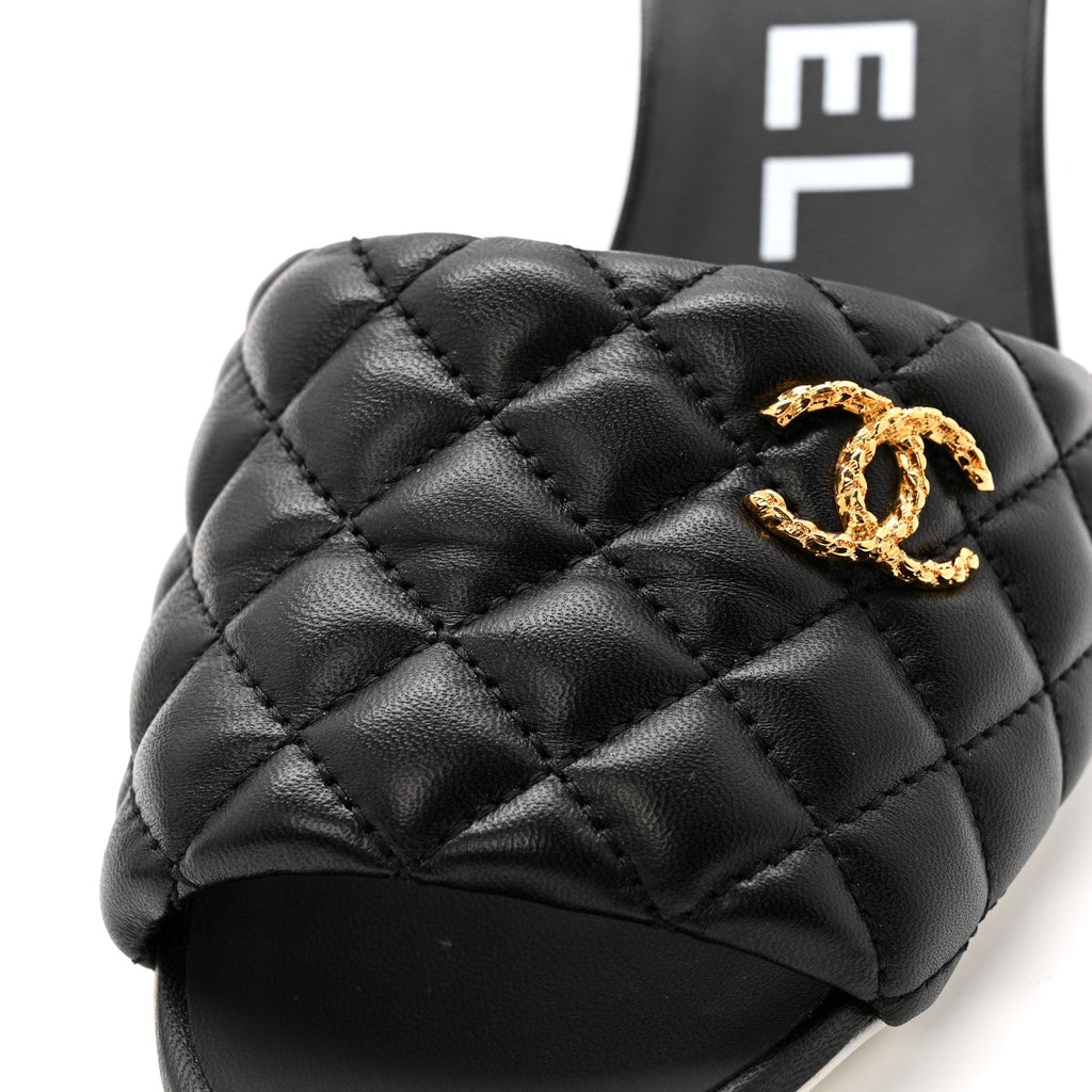Lambskin Quilted Textured CC Mules 40 Black
