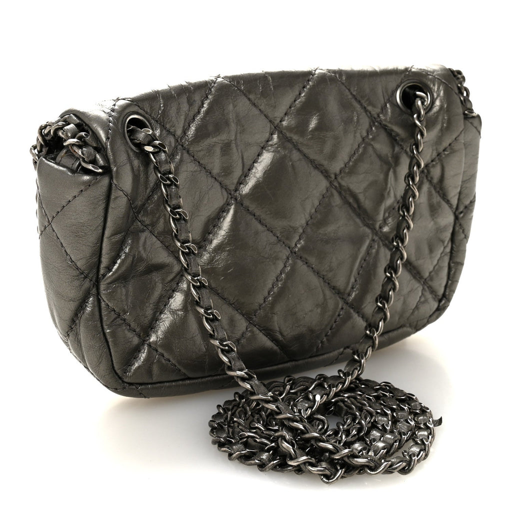 Chanel Metallic Aged Calfskin Mini Chain Me Flap Pewter