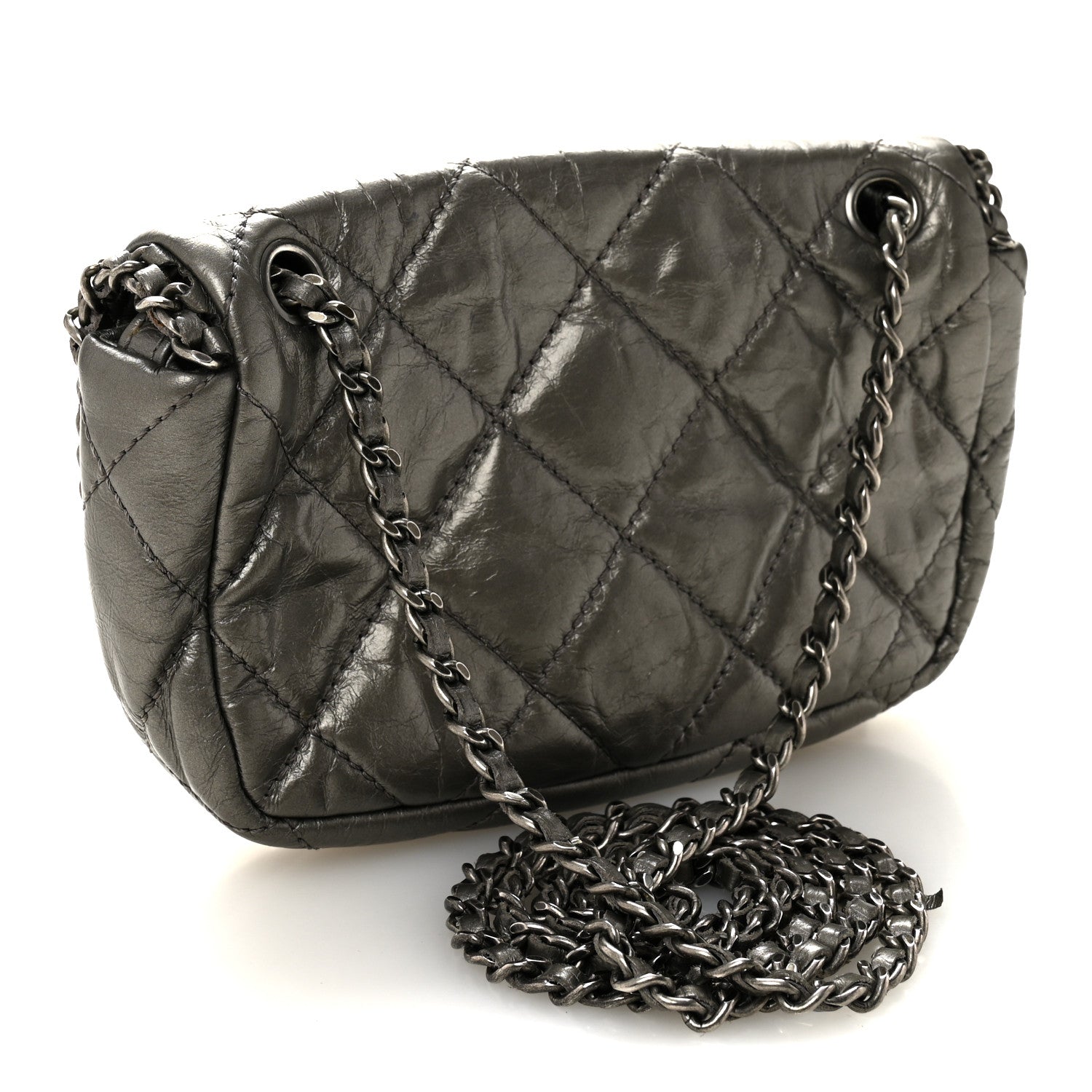 Chanel Metallic Aged Calfskin Mini Chain Me Flap Pewter