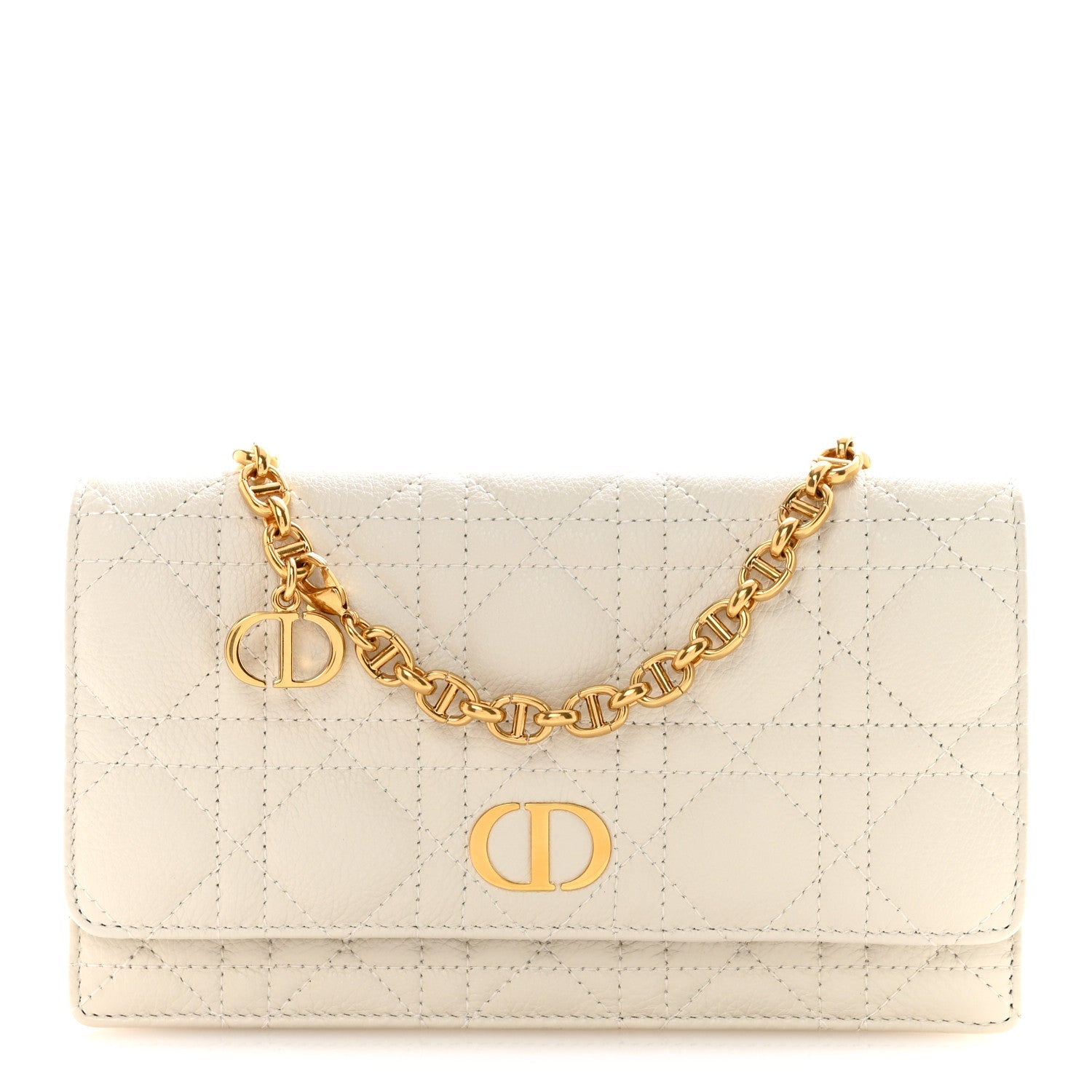 Christian Dior Supple Calfskin Caro Pouch with Chain Latte