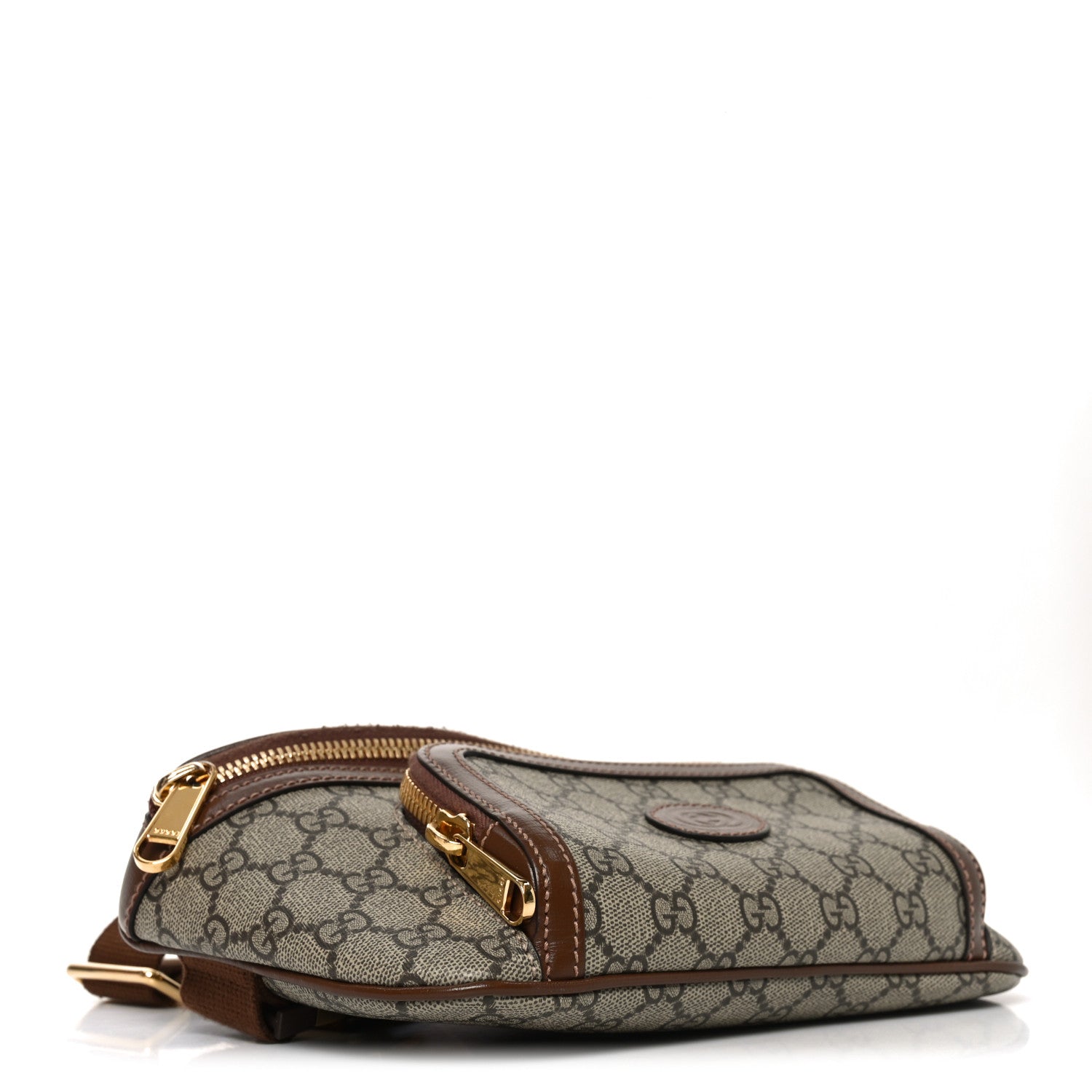 Gucci GG Supreme Monogram Textured Calfskin Retro Interlocking G Belt Bag Beige Ebony Brown Sugar