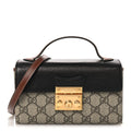 Gucci GG Supreme Monogram Calfskin Mini Padlock Top Handle Shoulder Bag Beige Black Cuir