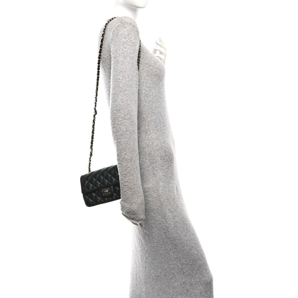 Chanel Lambskin Quilted Mini Rectangular Flap Black