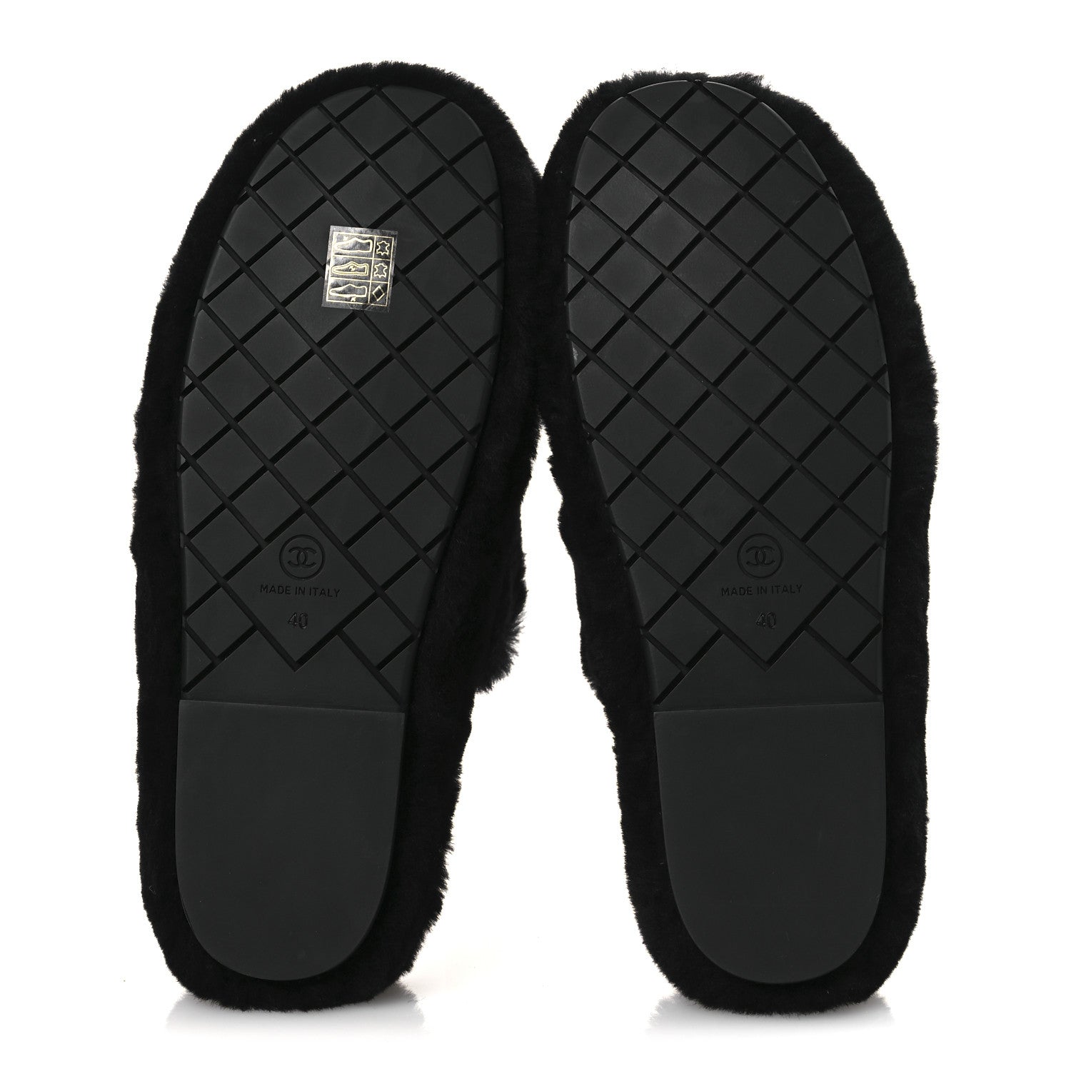 Chanel Shearling CC Flat Mules 40 Black