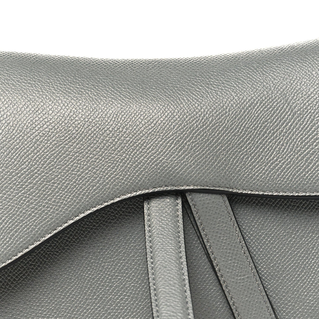 Christian Dior Grained Calfskin Saddle Bag Grey Stone