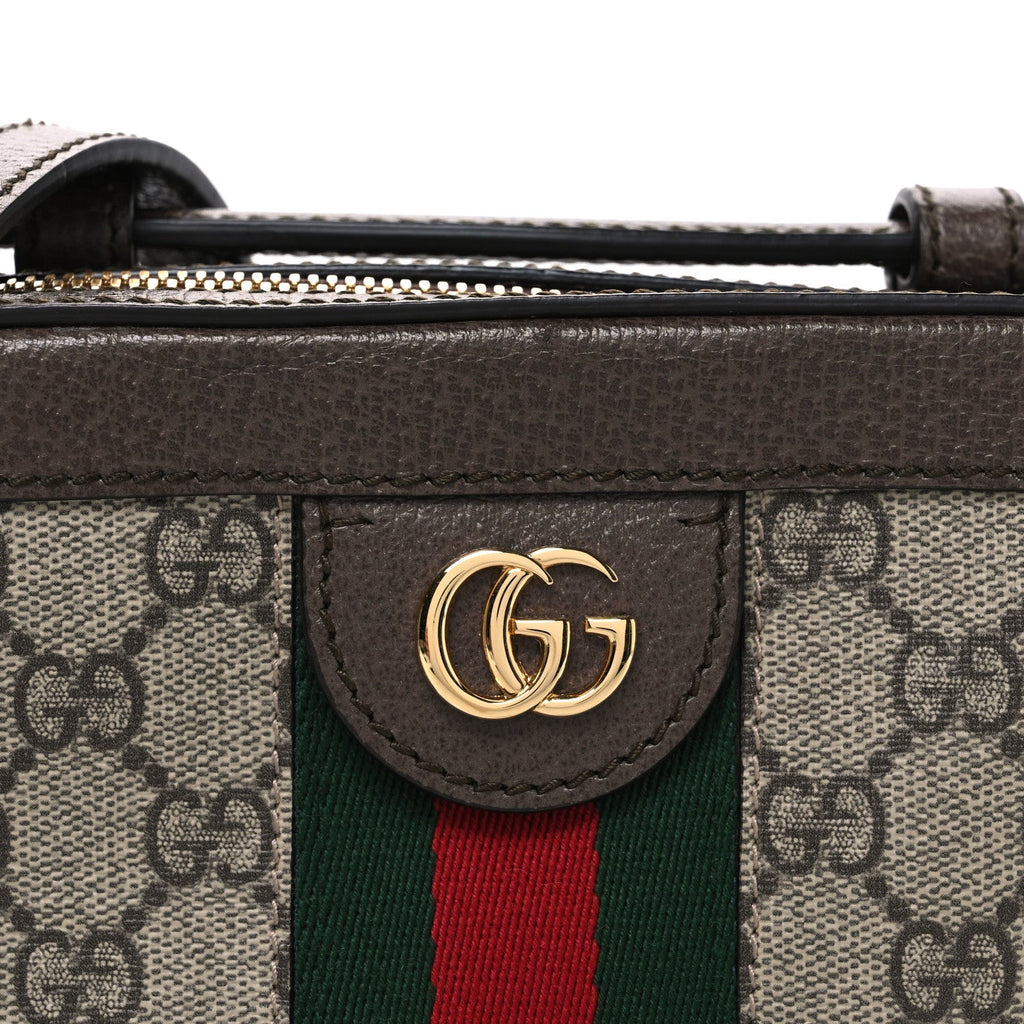 Gucci GG Supreme Monogram Mini Ophidia Top Handle Shoulder Bag Brown