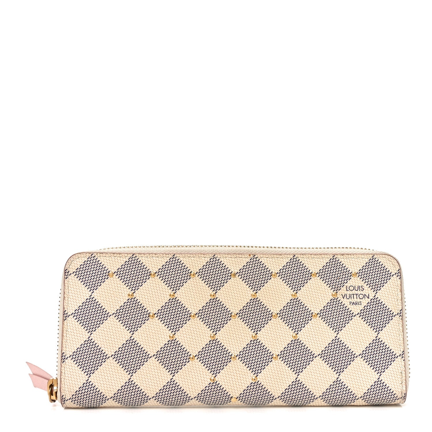 Louis Vuitton Damier Azur Studded Clemence Wallet Rose Ballerine