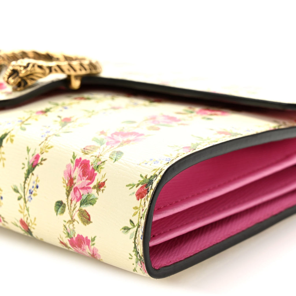 Gucci Calfskin Floral Print Mini Dionysus Chain Wallet Ivory Pink