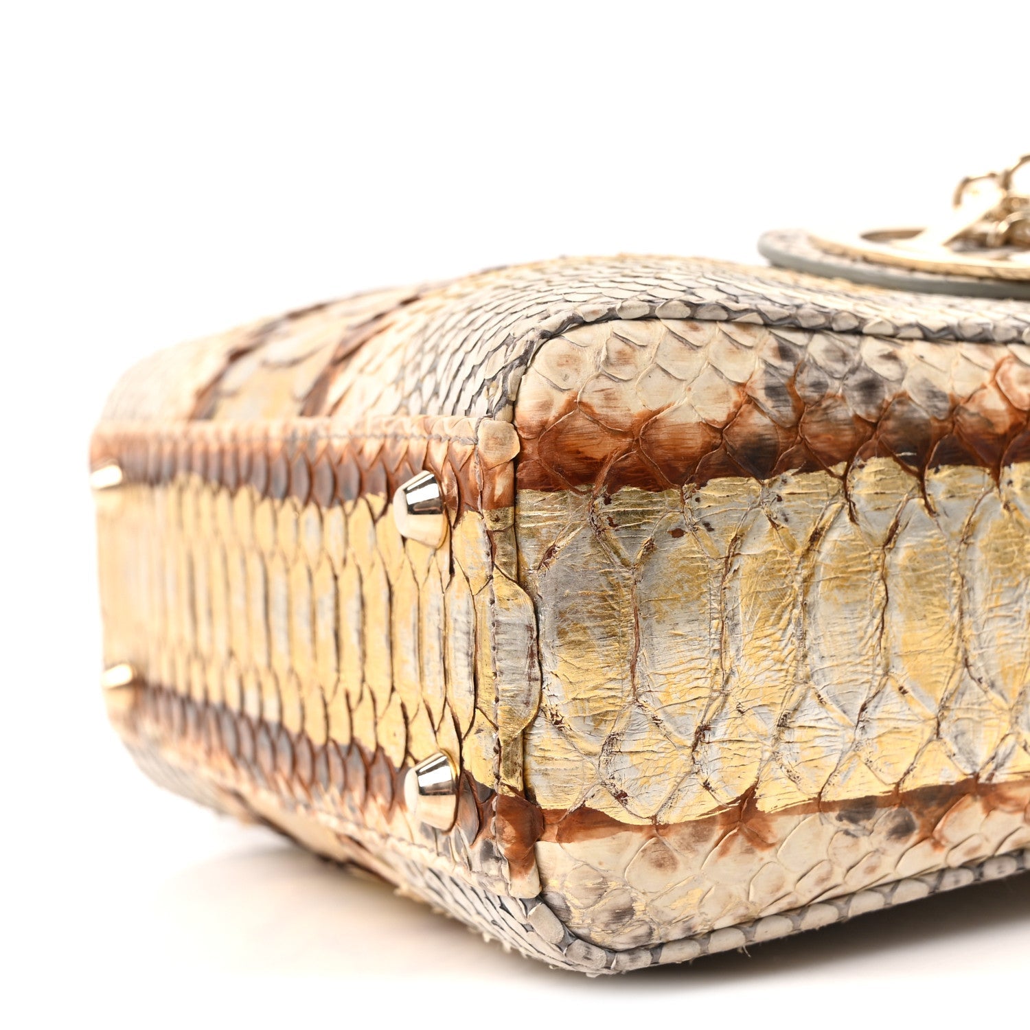 Christian Dior Snakeskin Mini Lady Dior Beige Gold