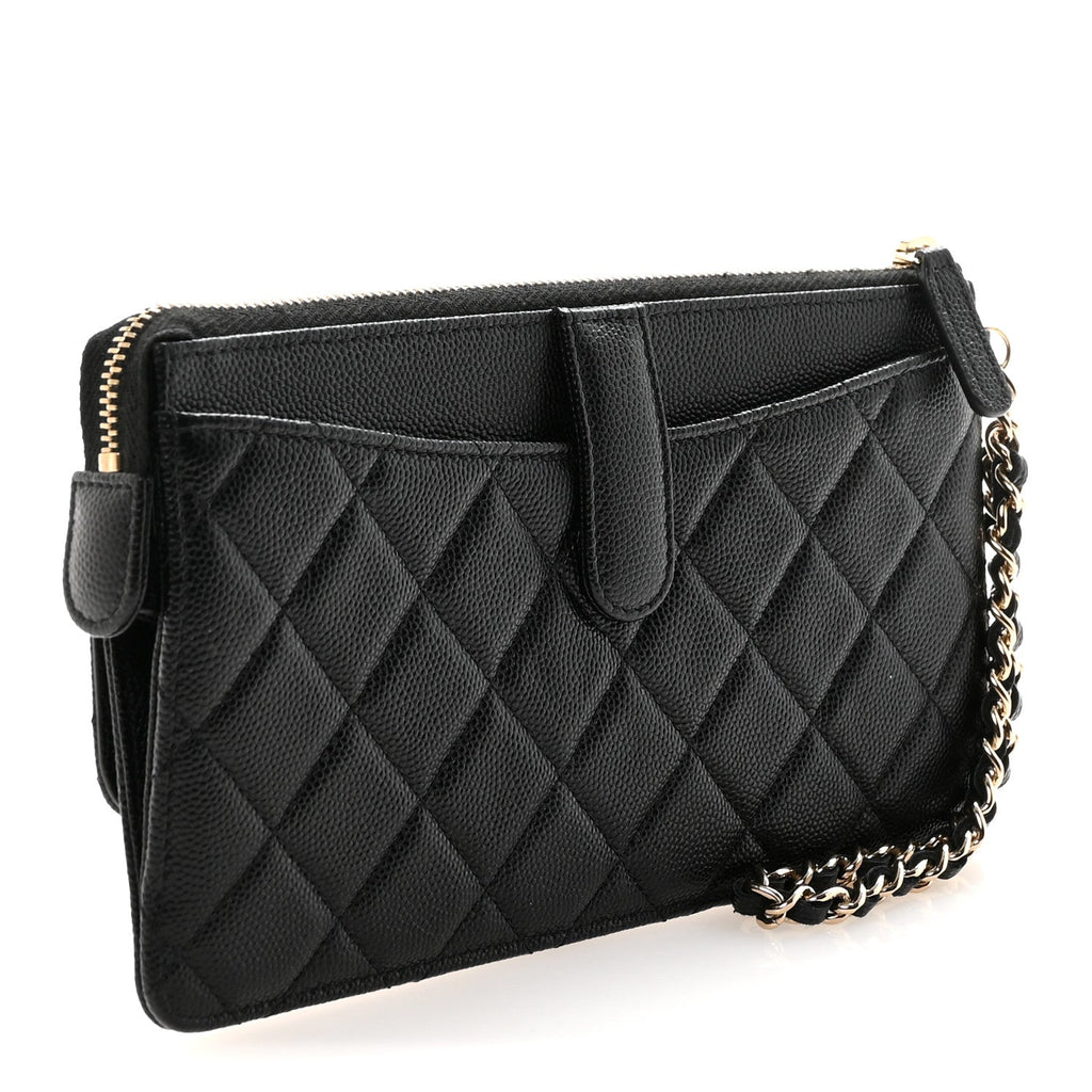 Chanel Caviar Quilted Classic Pouch With Handle Black