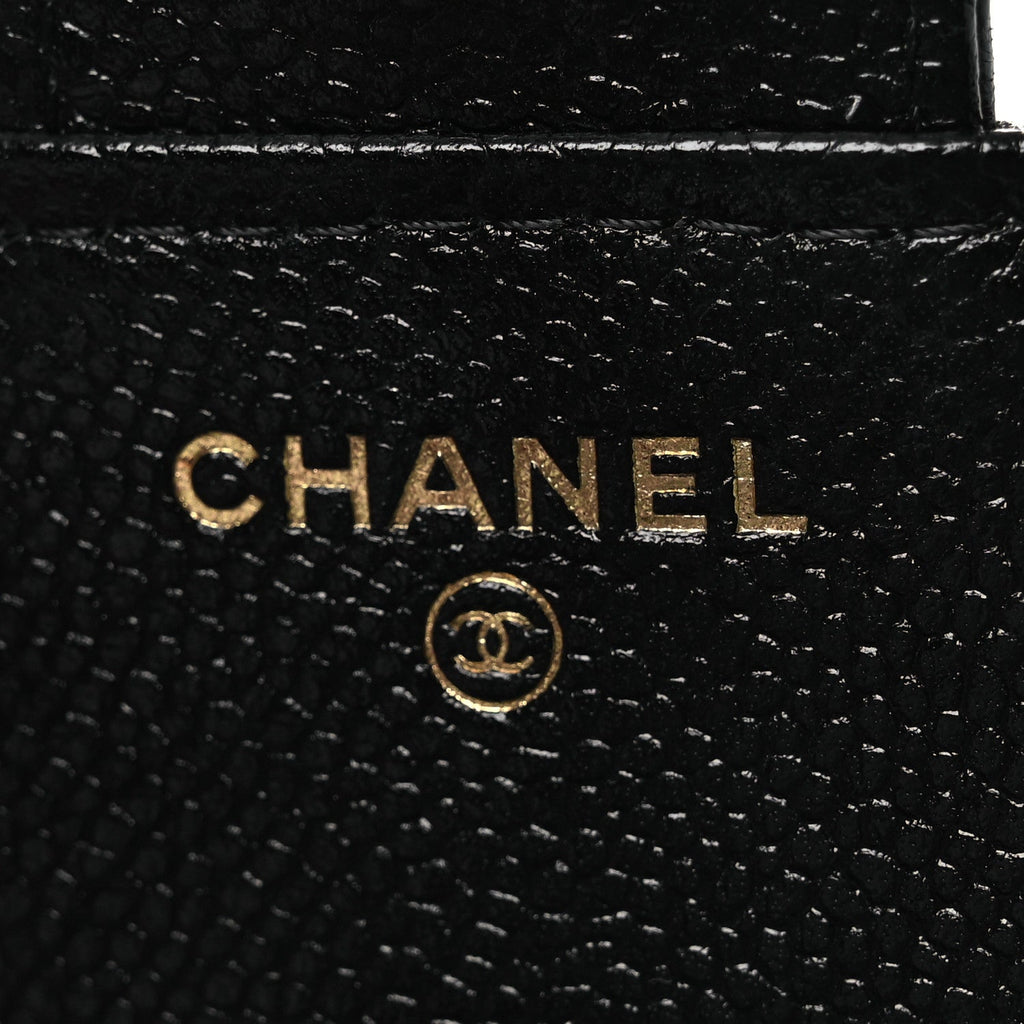 Chanel Caviar Fabric Foldable Tote Bag With Chain Black Multicolor