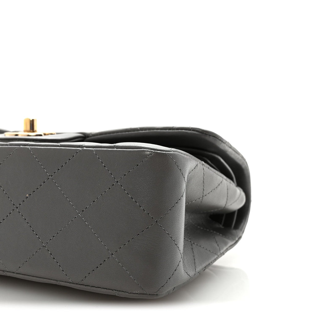 Chanel Lambskin Quilted Small Double Flap Grey